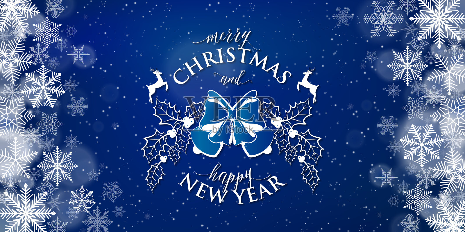 圣诞快乐，新年快乐，字体文本标志在蓝色的背景插画图片素材