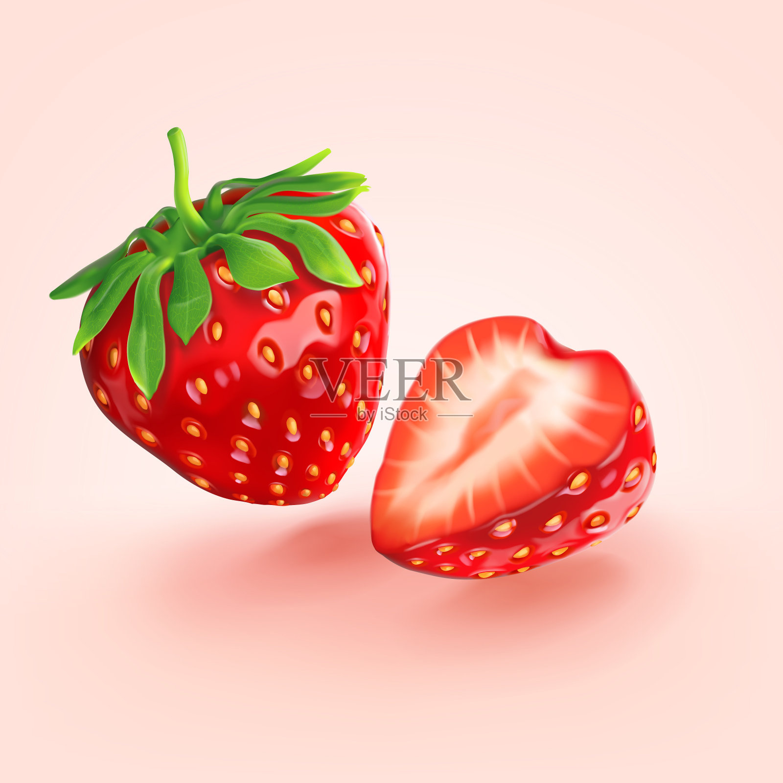 分成两半的红草莓插画图片素材