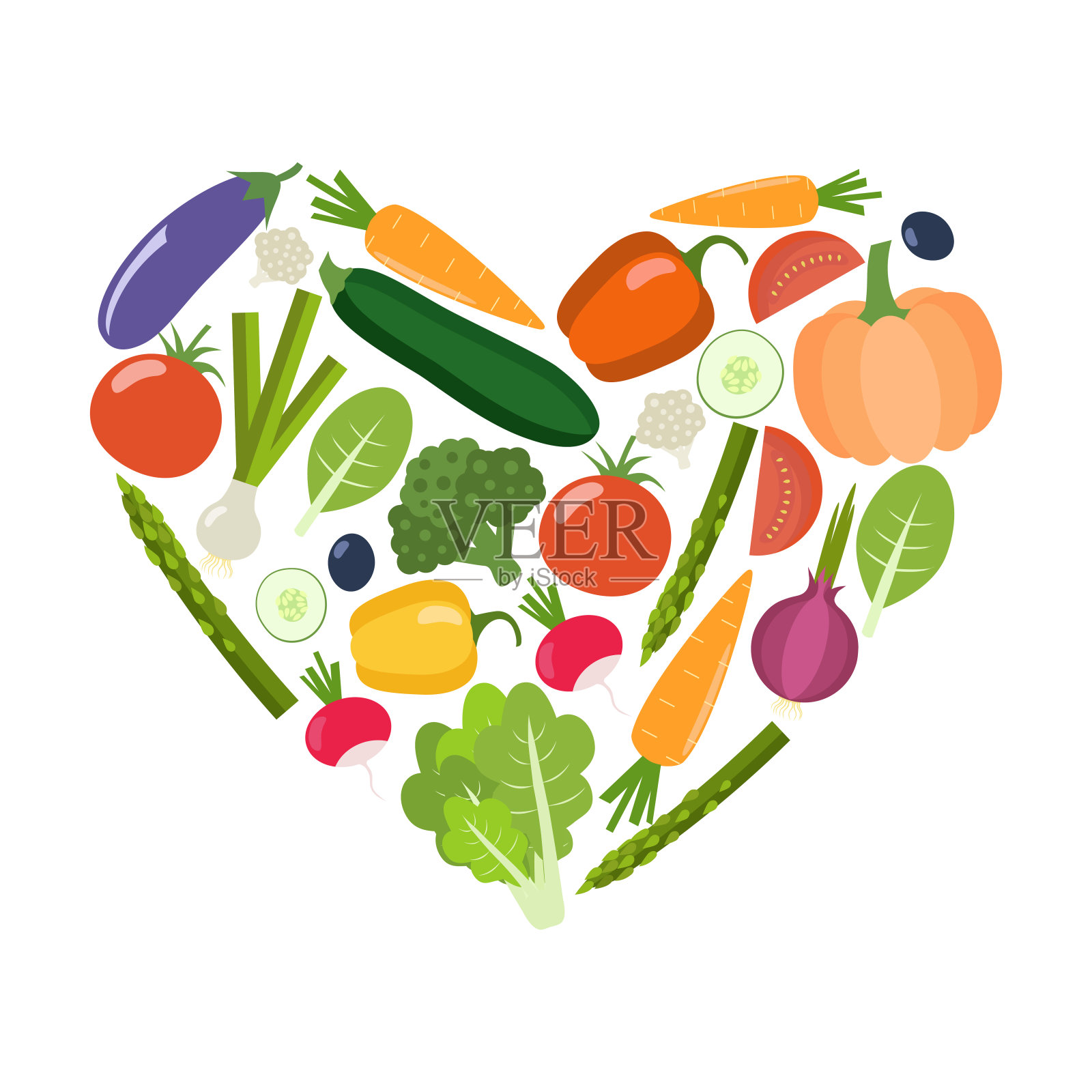 蔬菜的心。有机农场插图。健康生活方式矢量设计元素。插画图片素材