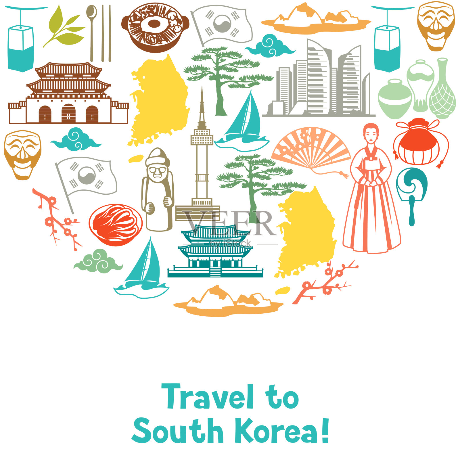 韩国背景设计。韩国传统符号和物品插画图片素材