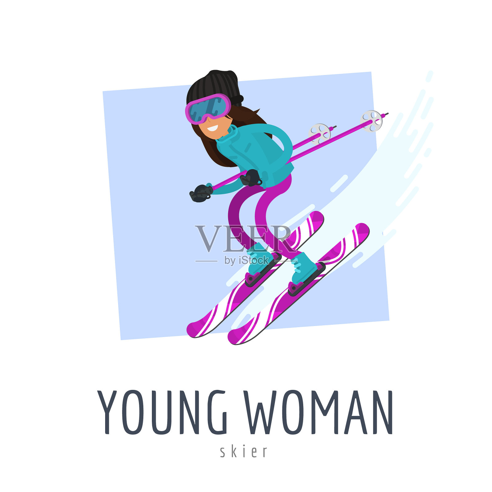 年轻女子在滑雪，滑雪季节到了插画图片素材
