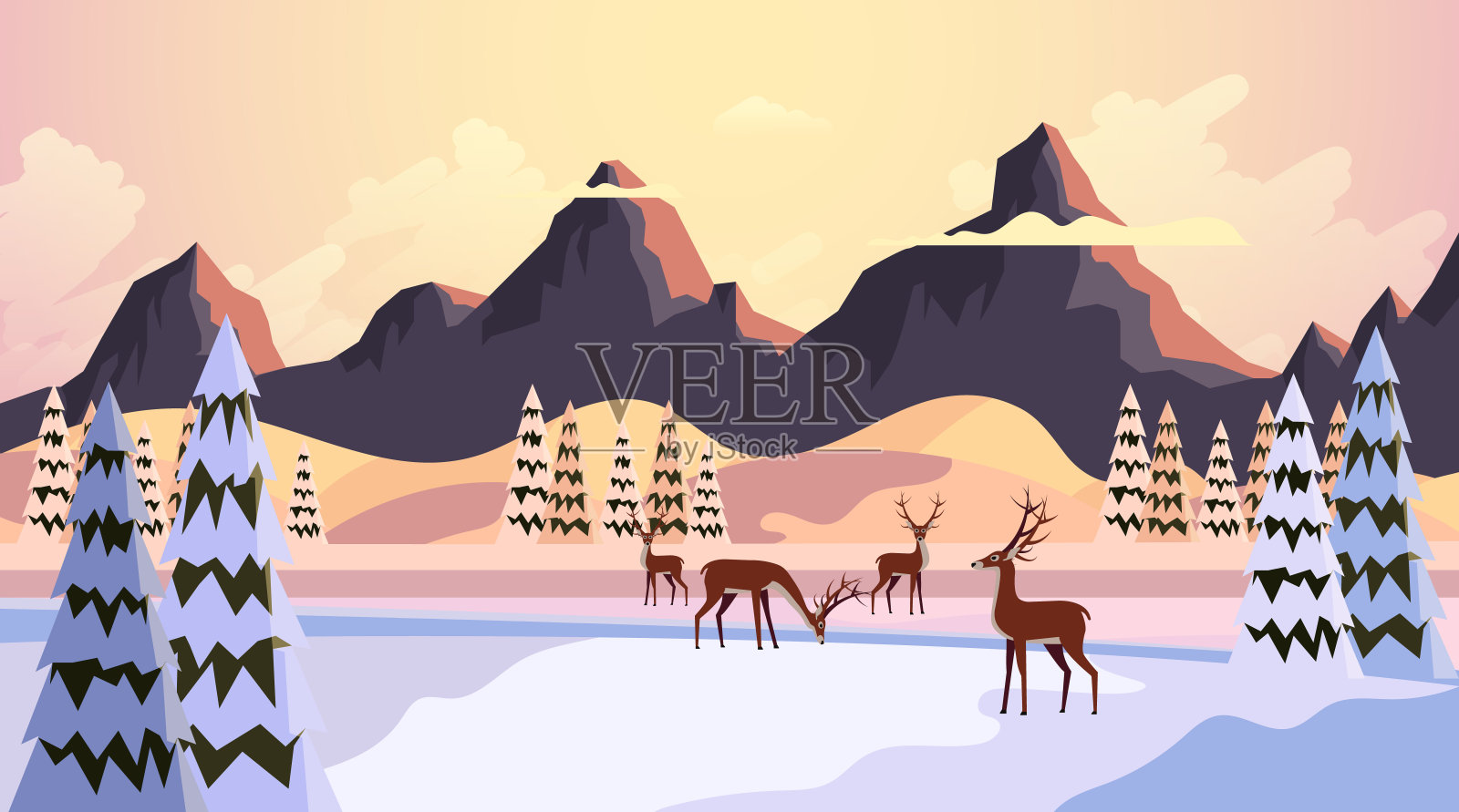 美丽的自然冬季矢量景观插图插画图片素材