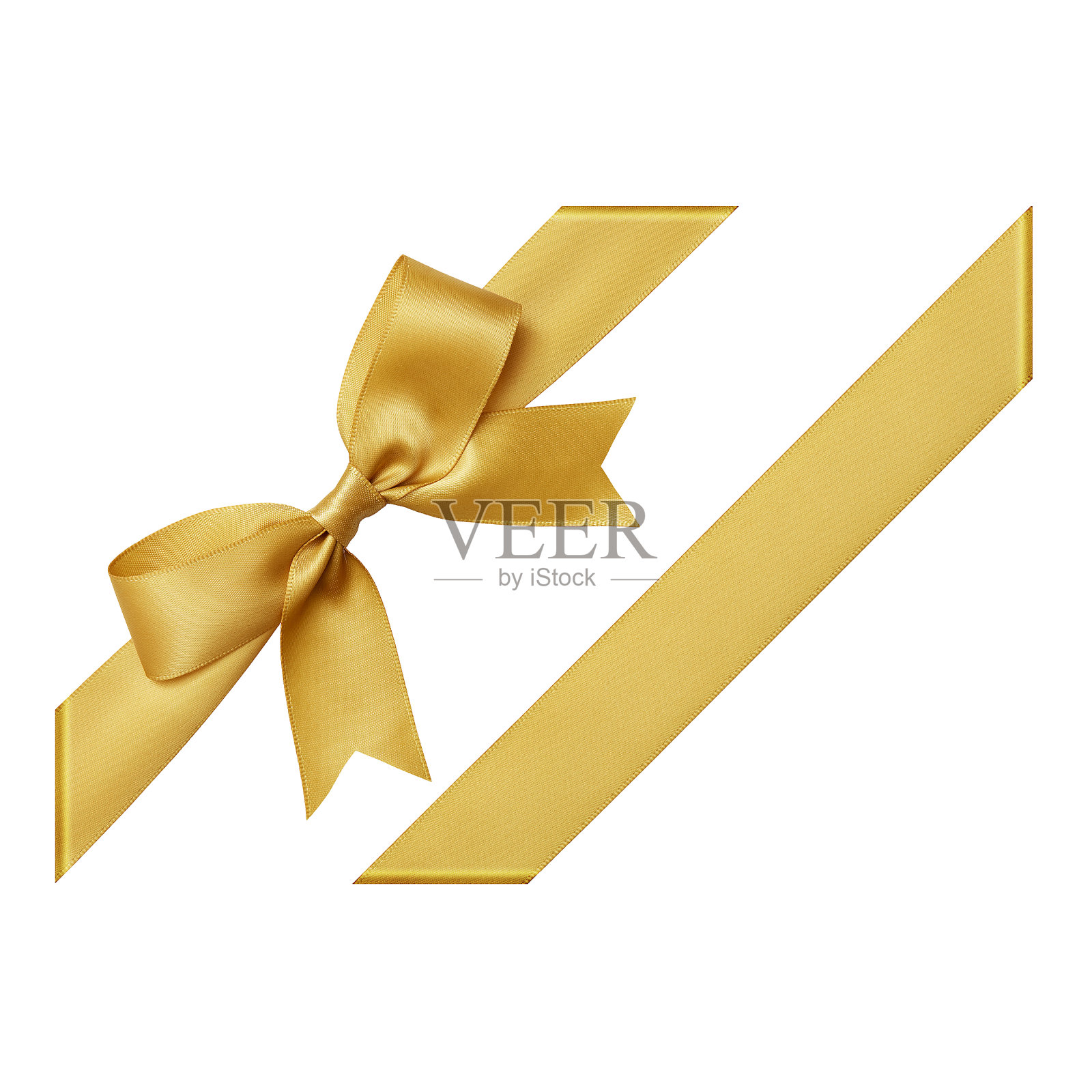 金色的礼品丝带系在一个蝴蝶结上白色的背景，剪出顶视图照片摄影图片