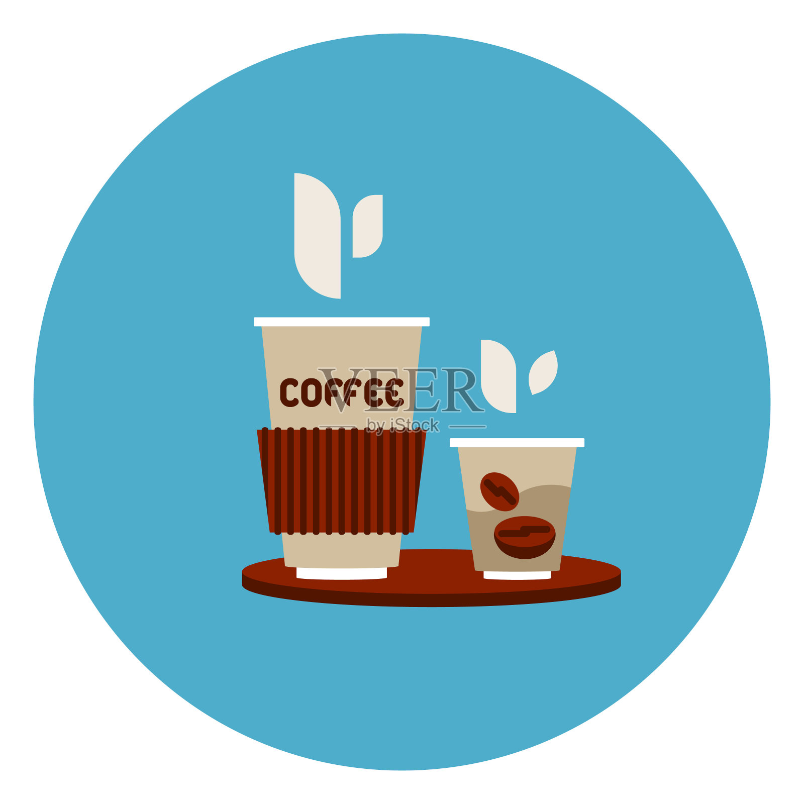 去咖啡杯图标上的蓝色圆形背景插画图片素材