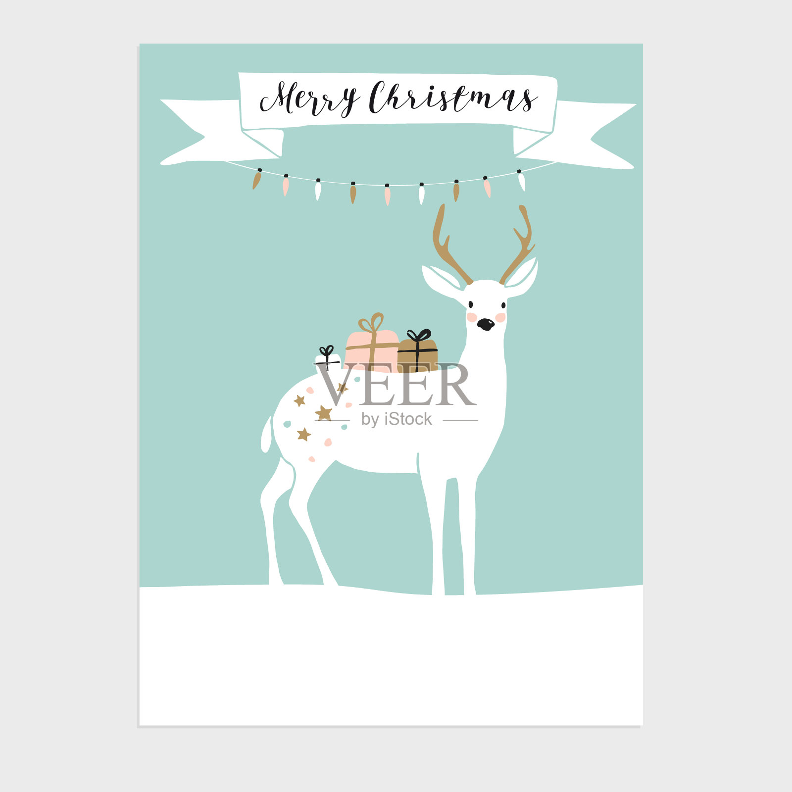 可爱的圣诞贺卡，驯鹿请柬和礼品盒。手绘设计。背景矢量图插画图片素材