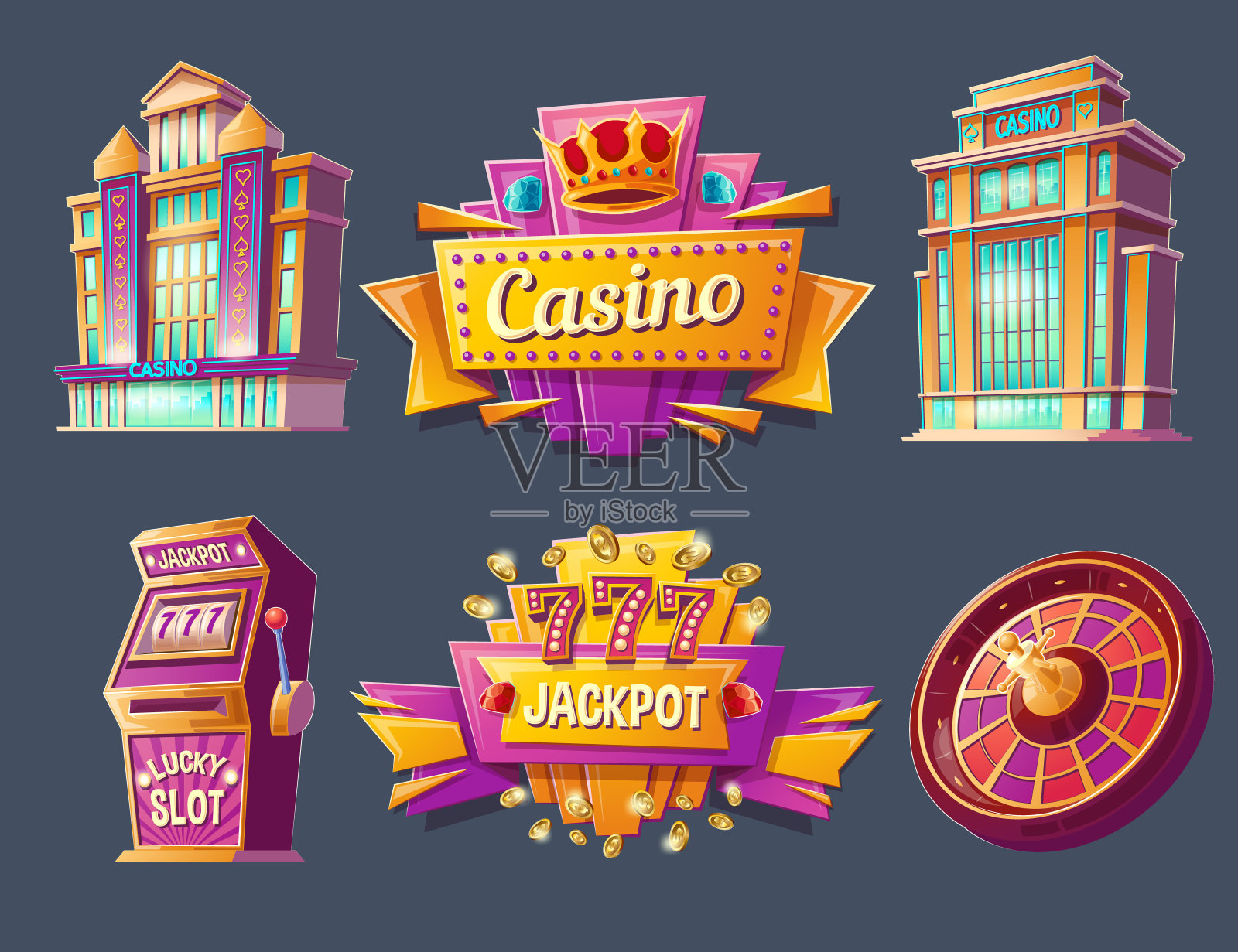 赌场建筑和招牌的图标插画图片素材