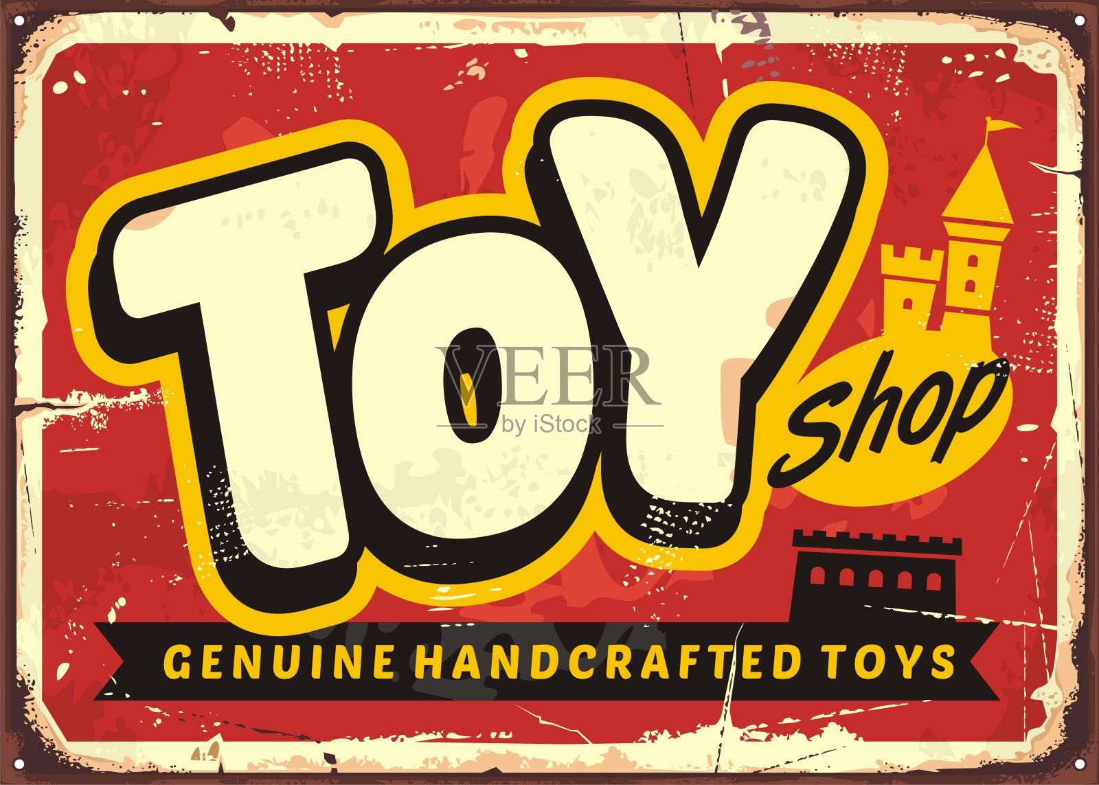 玩具店或玩具店复古矢量标志插画图片素材