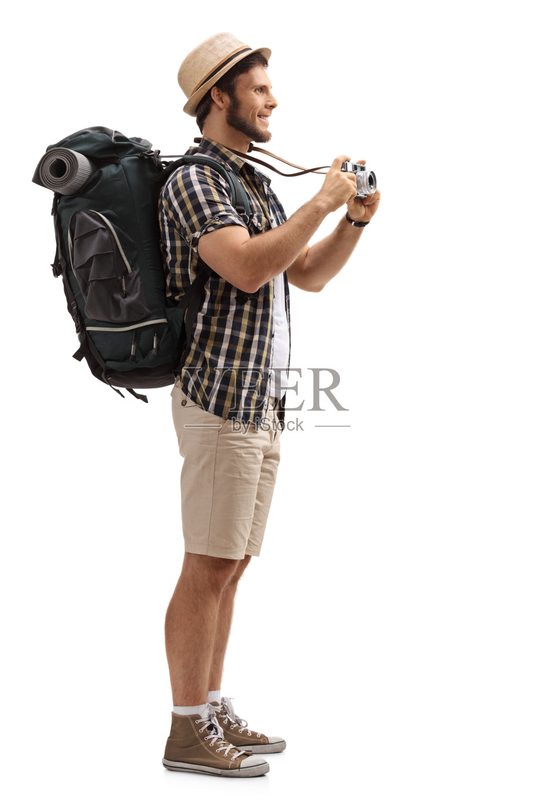 一个背包和相机的游客照片摄影图片