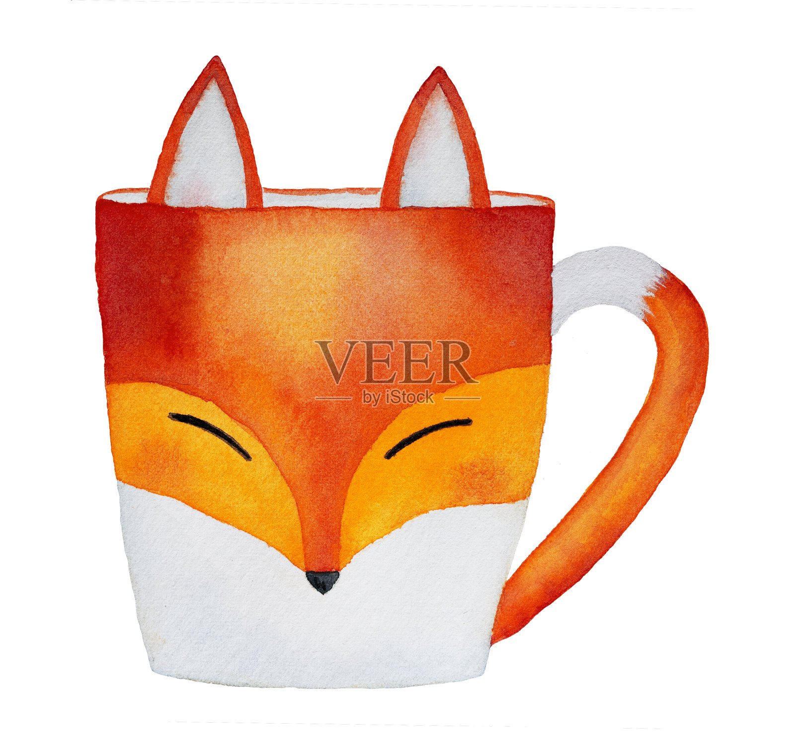 可爱的橙色狐狸杯。设计元素图片