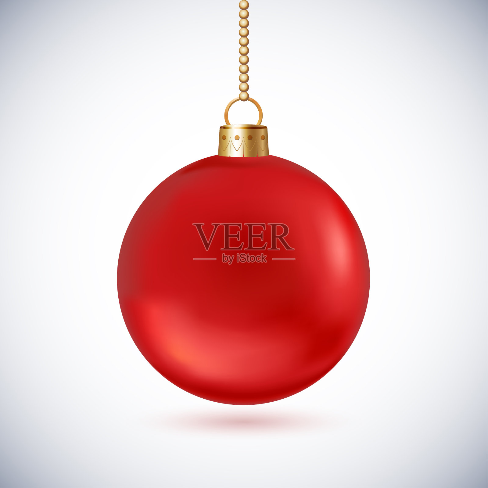 带有金色链子的红色结霜圣诞球，孤立在白色的背景上插画图片素材