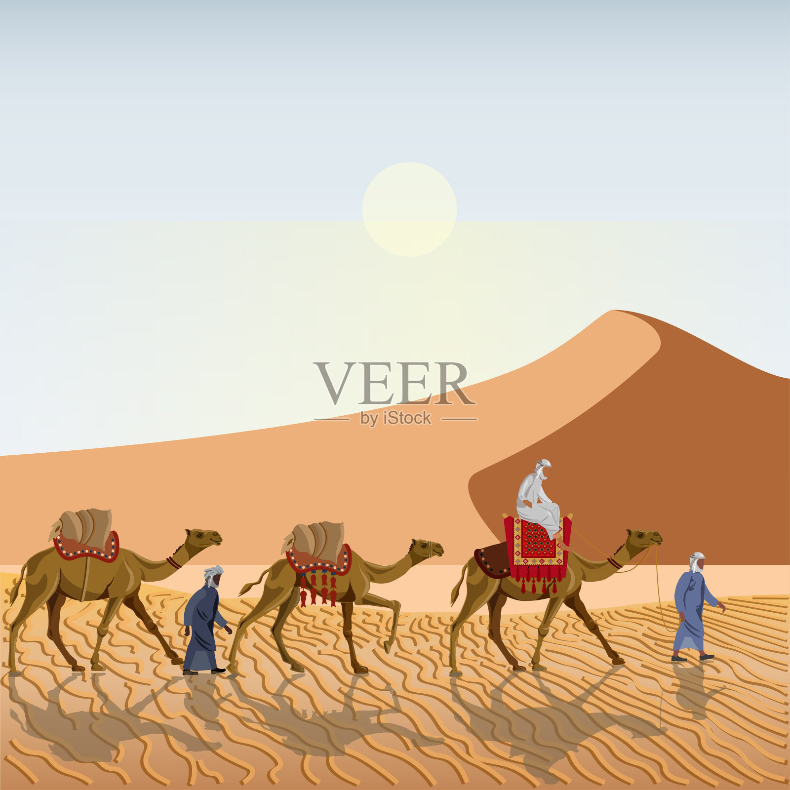 沙漠中的商队插画图片素材