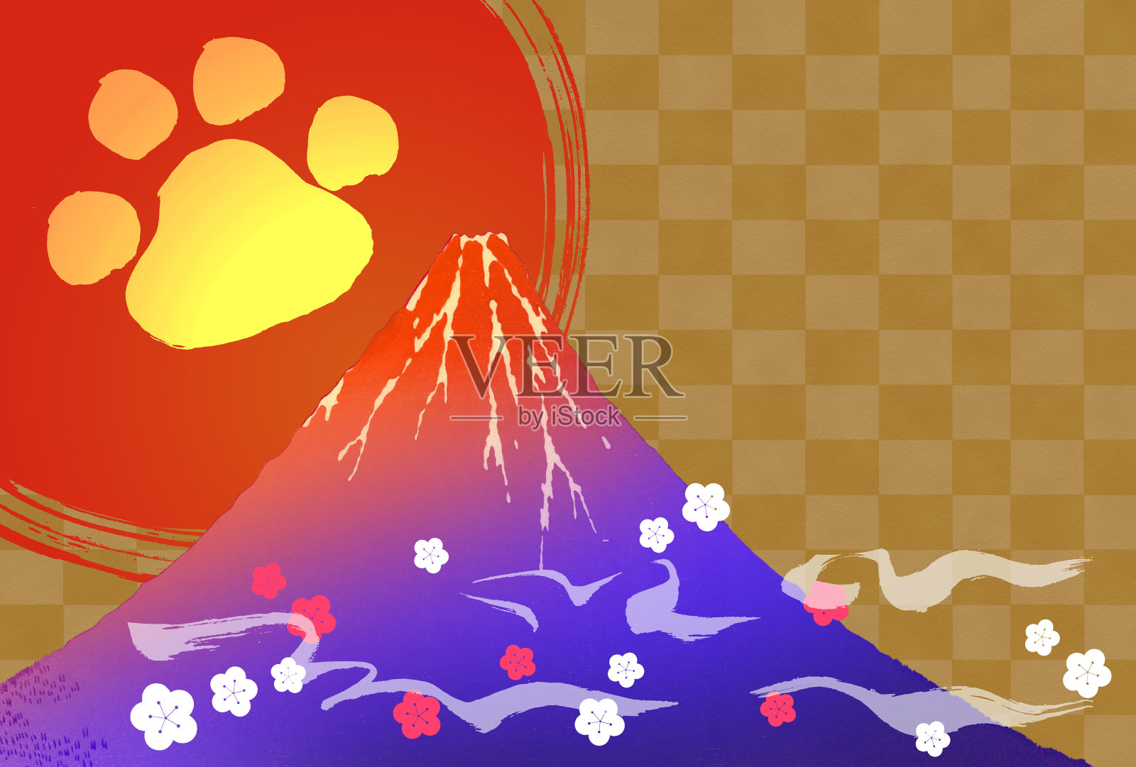 新年的形象是金格和富士山插画图片素材
