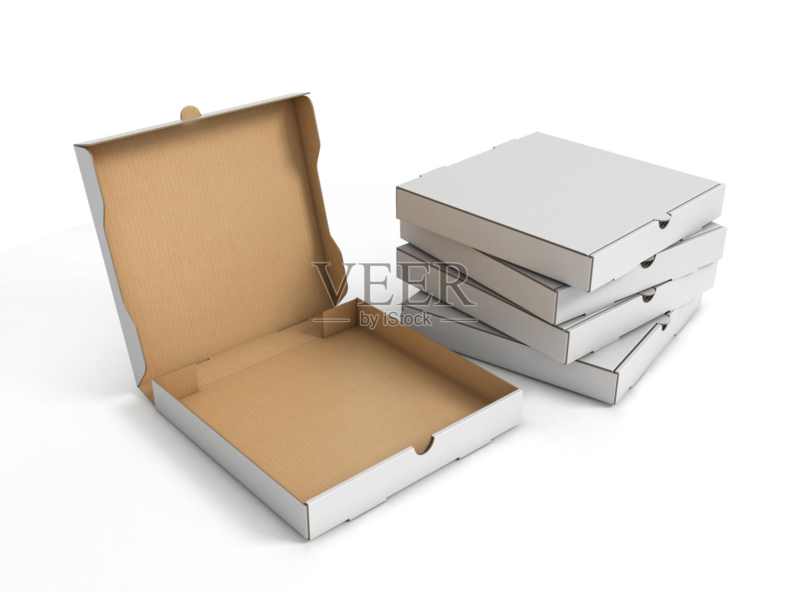 堆叠的披萨盒孤立的3d插图在白色的背景插画图片素材