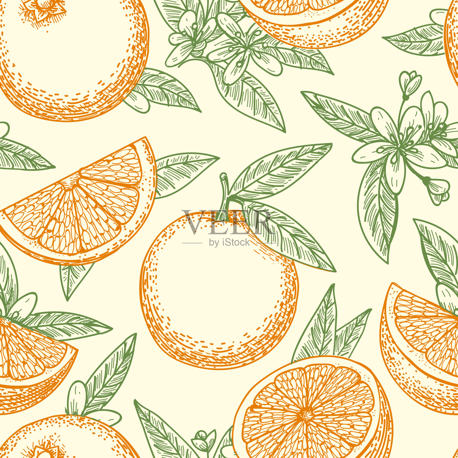 橙色水果和花卉图案插画图片素材