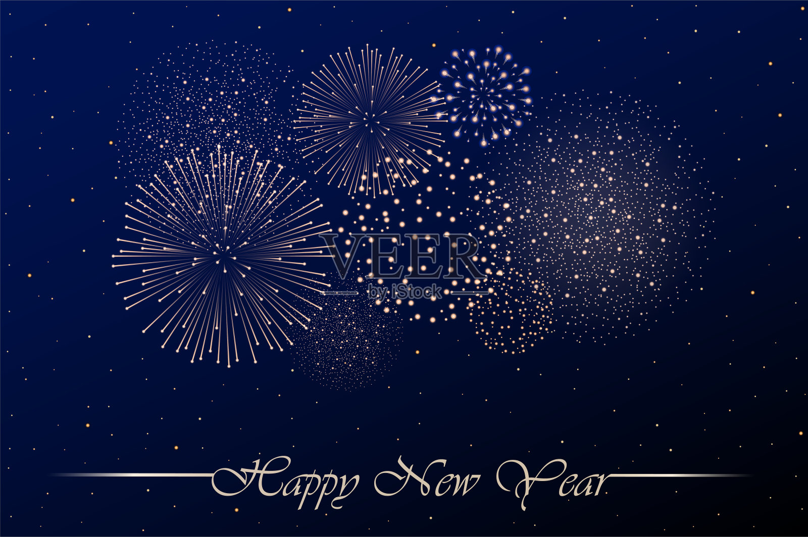 蓝色夜空背景上的烟火表演。新年的概念。祝贺你的背景。矢量图插画图片素材