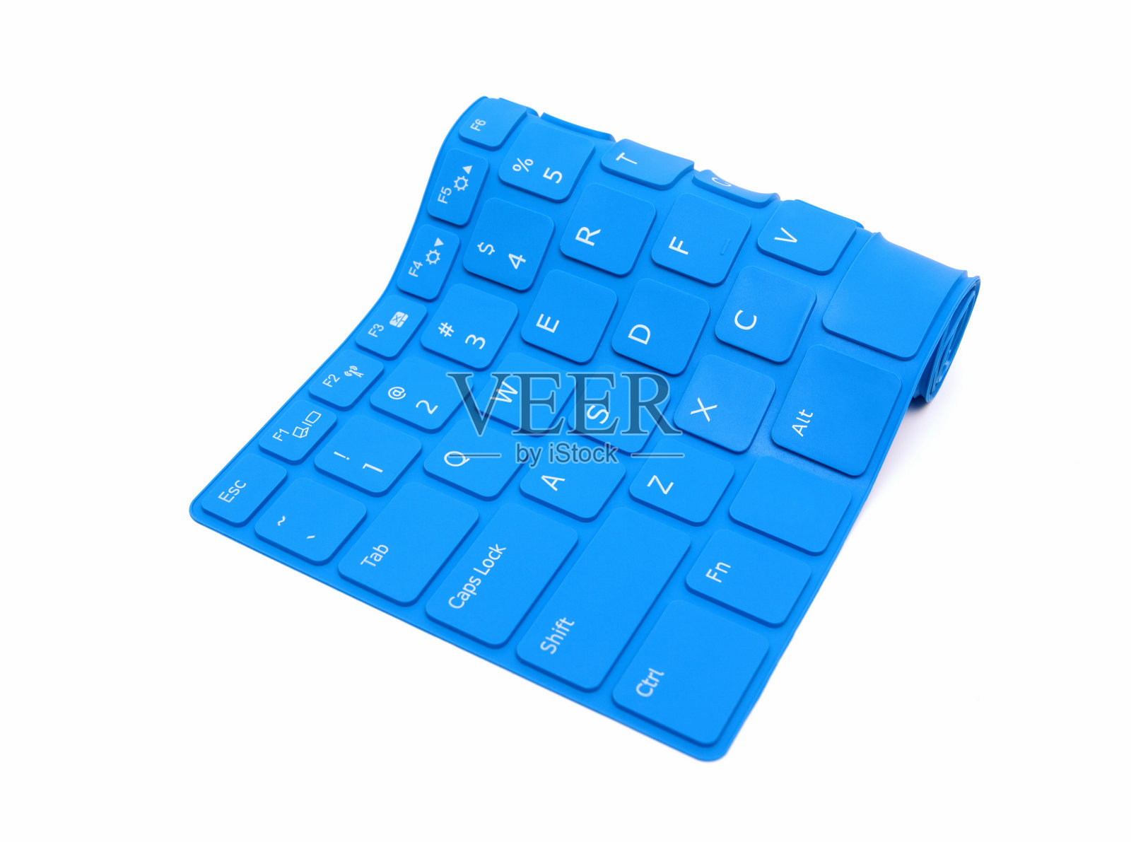 白色背景下的蓝色电脑键盘照片摄影图片
