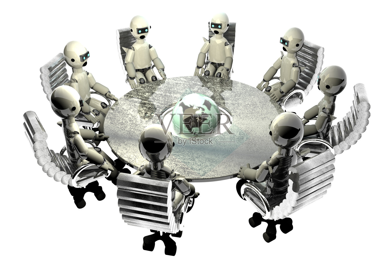 机器人统治世界的圆桌会议插画图片素材