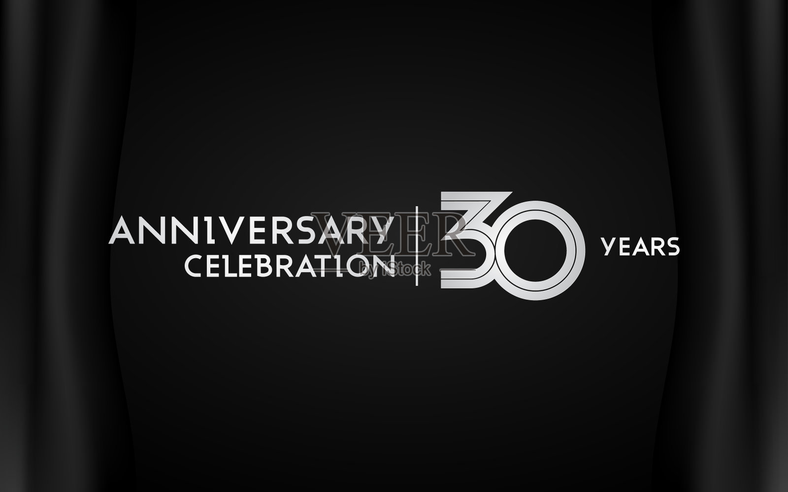 30周年庆典标志字，黑色背景上多线性隔离字体插画图片素材