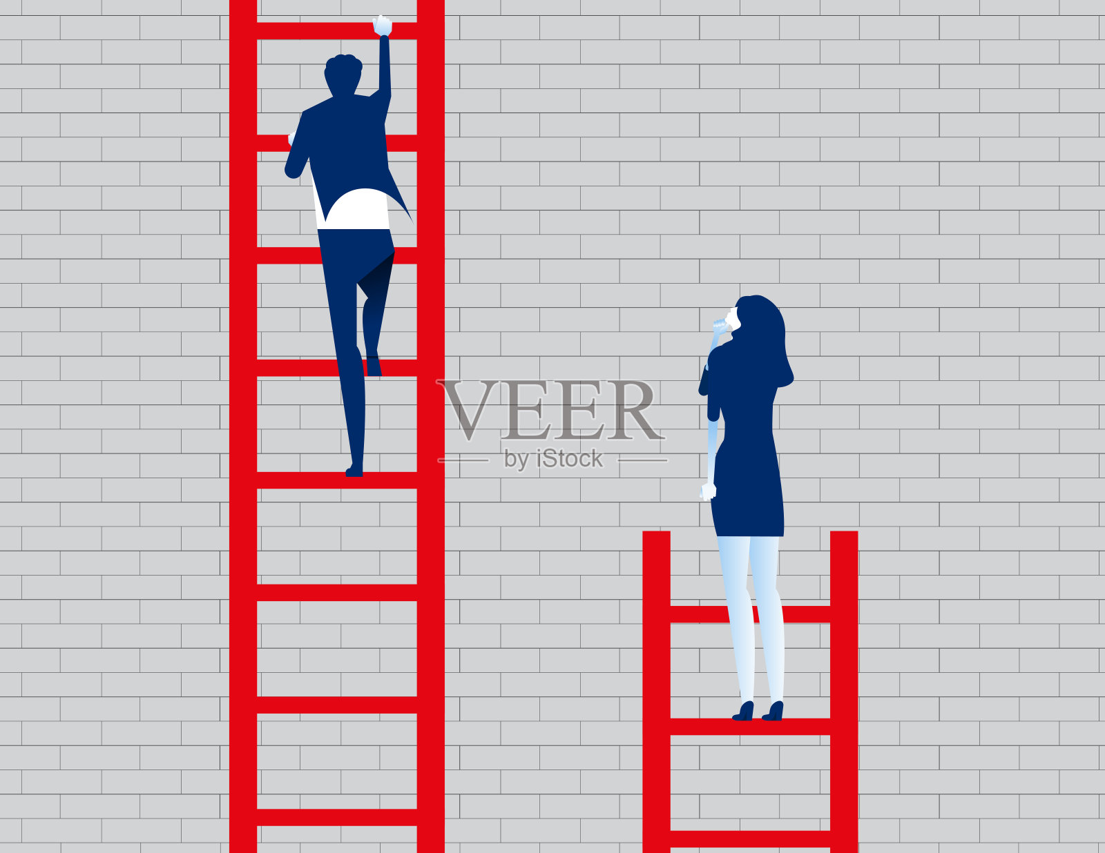 商业人士看着领导人爬上梯子。概念业务矢量插图。插画图片素材