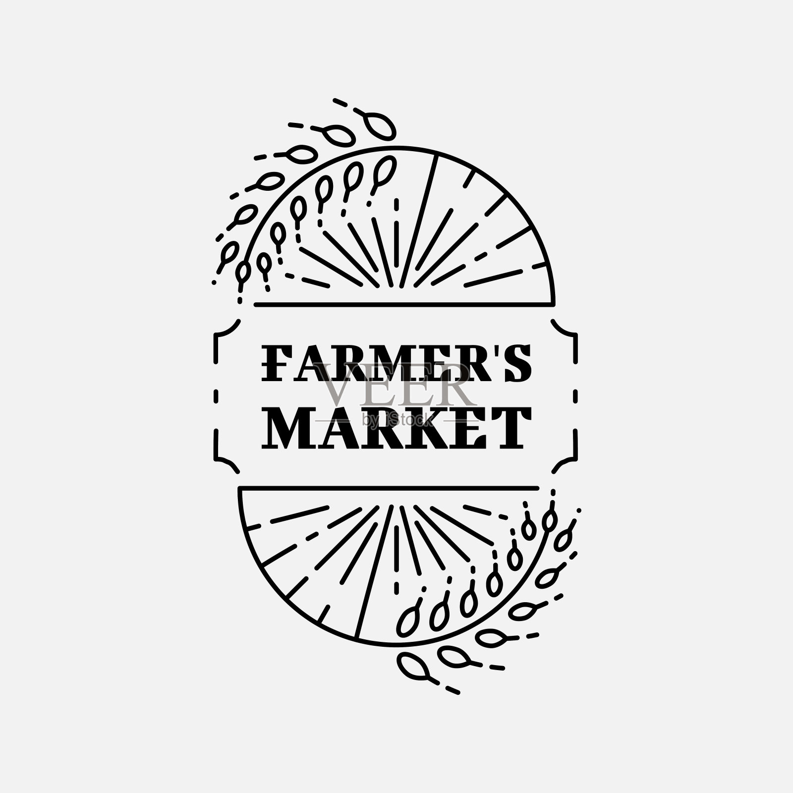 农贸市场和麦田，农业和有机农场的细线图标。独立和易于编辑的业务标识元素，矢量插图插画图片素材