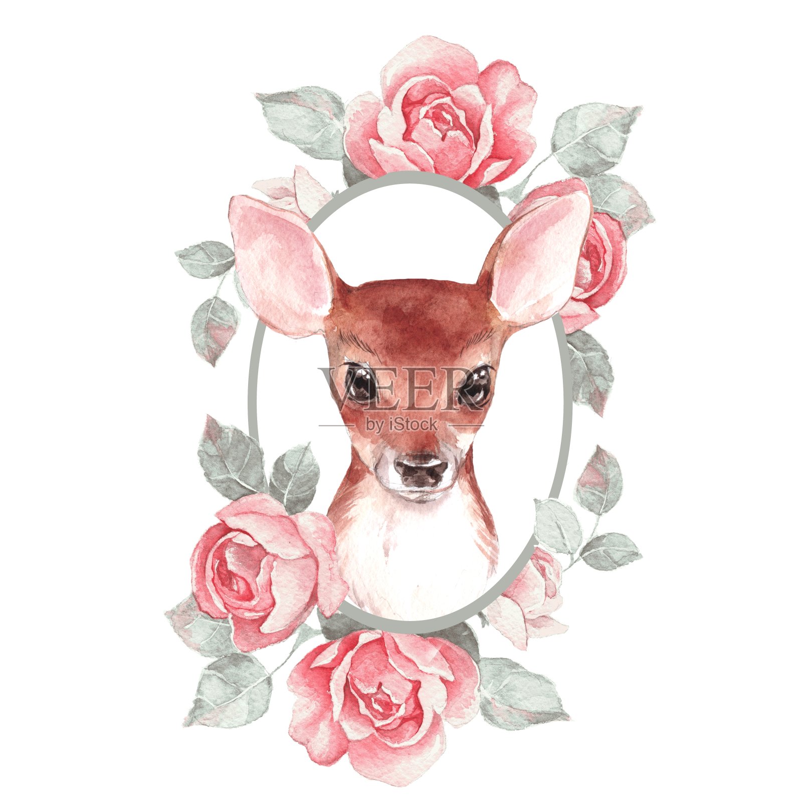 小鹿和花。可爱的小鹿插画图片素材