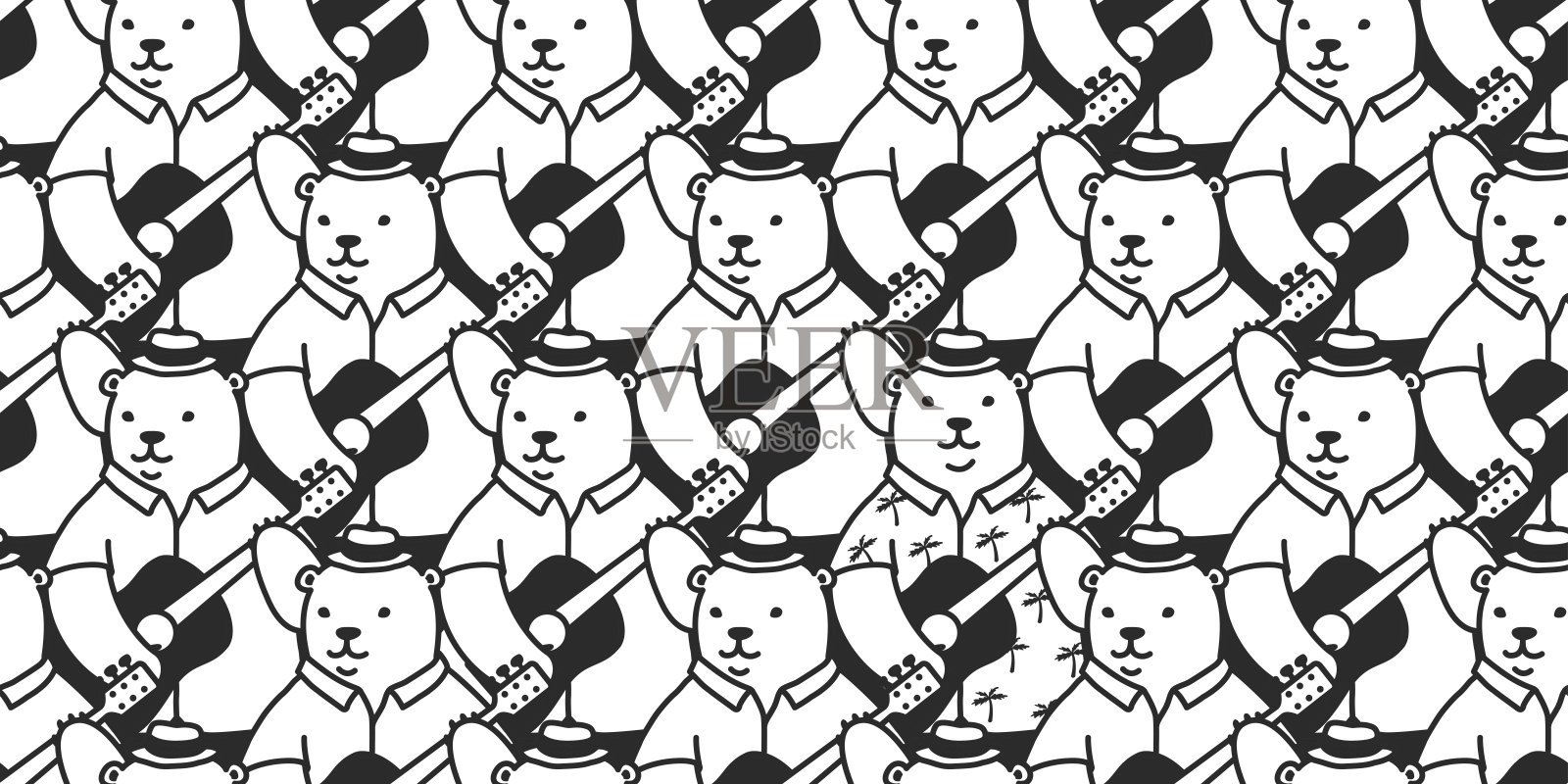 熊无缝模式北极熊矢量吉他孤立背景壁纸白色插画图片素材