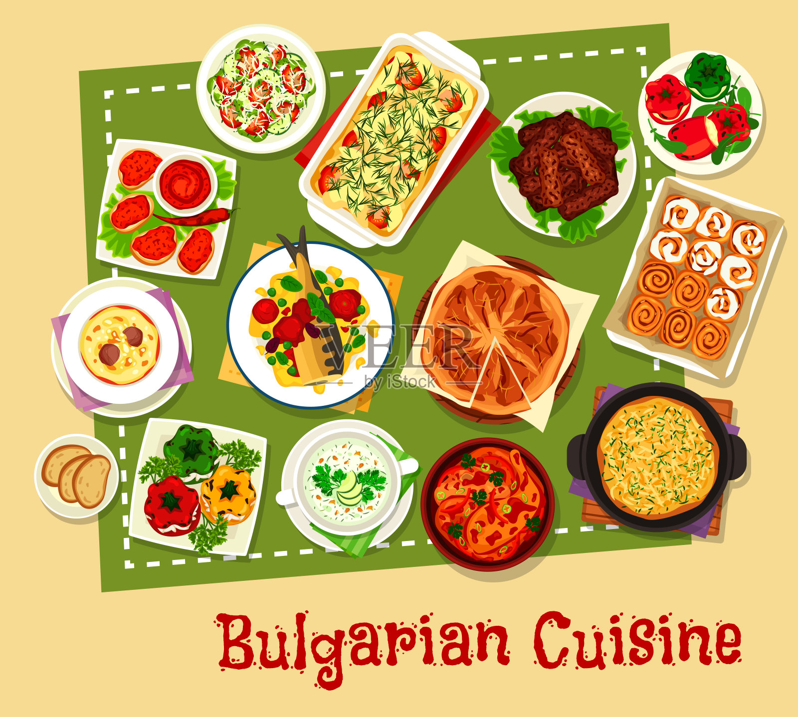 保加利亚美食餐厅菜单图标设计插画图片素材