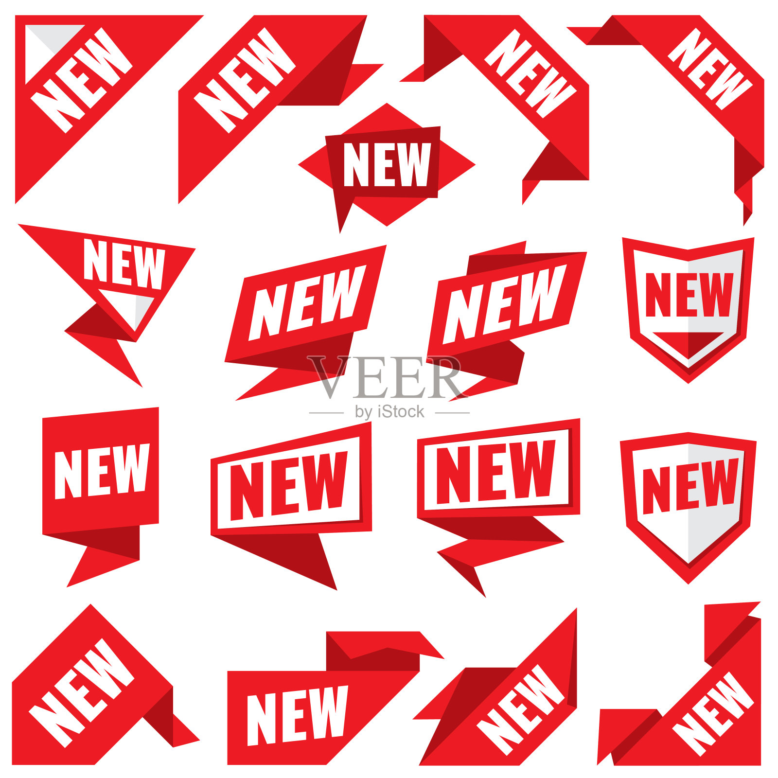 新的贴纸向量现代标签和角落红色横幅设计元素图片