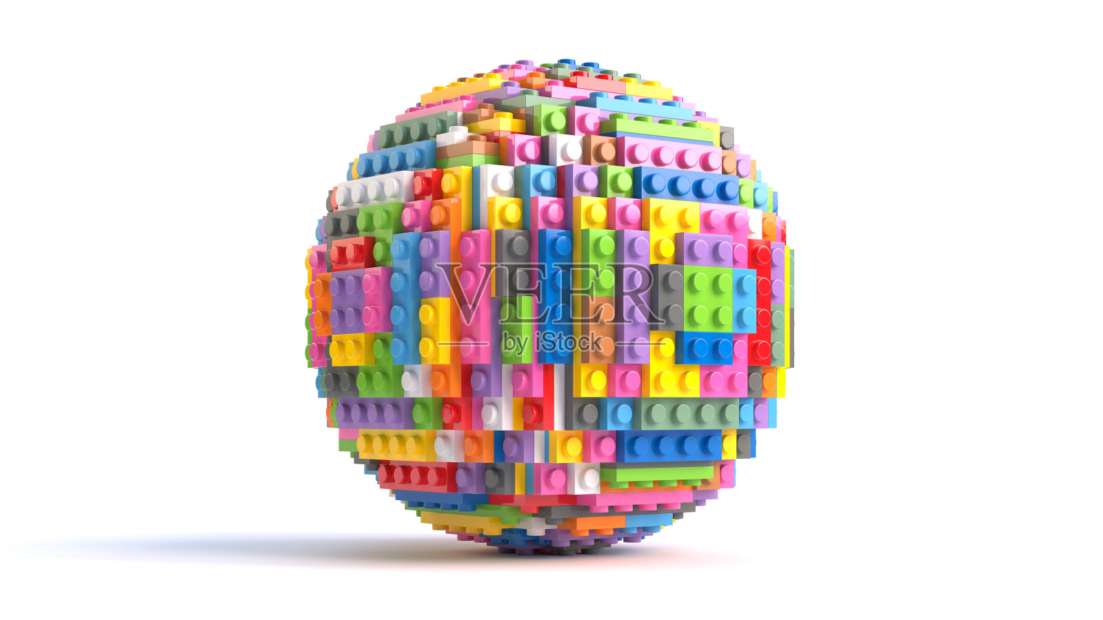 用彩色玩具积木做成的球体。三维渲染插画图片素材