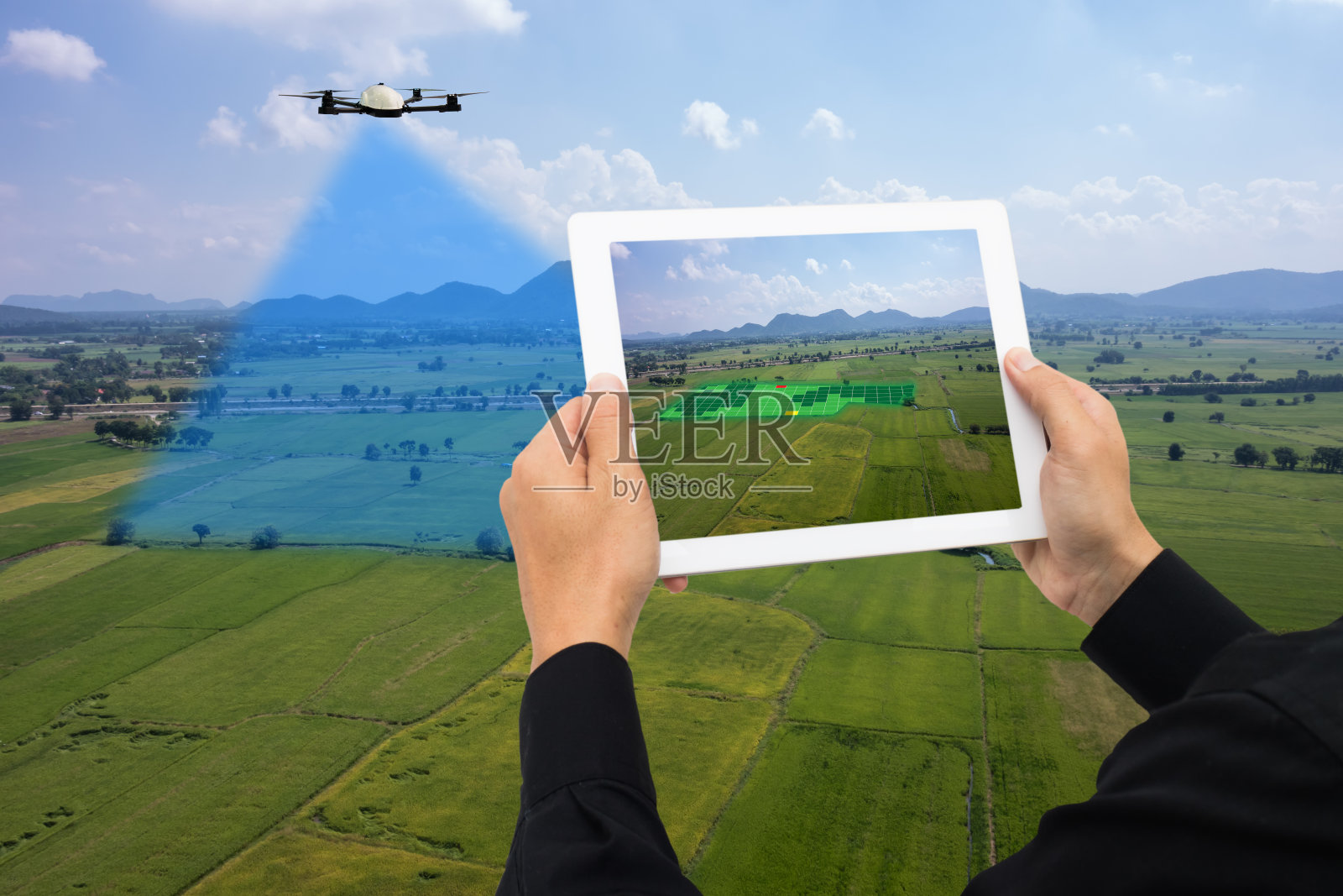 无人机用于农业，无人机应用于各种领域，如研究分析、安全、救援、地形扫描技术、监测土壤水化、产量问题，并通过平板电脑向智能农民发送数据照片摄影图片