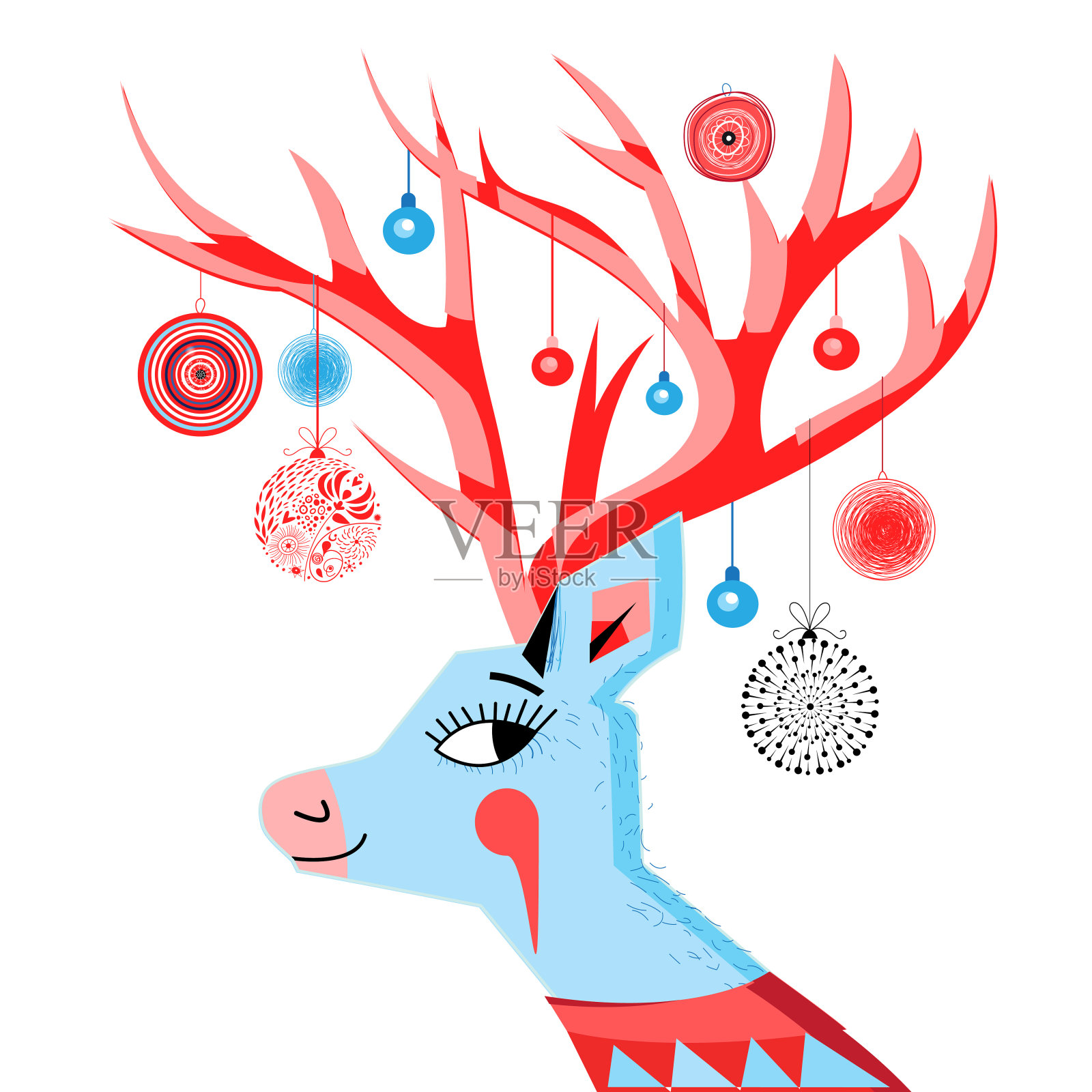 矢量新年贺卡与一个快乐的肖像的鹿插画图片素材