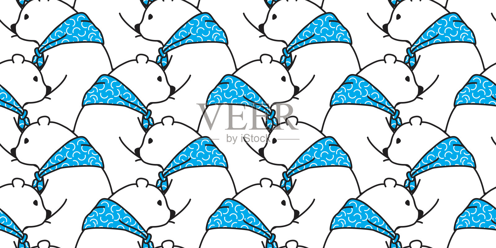 熊图标北极熊泰迪蓝色围巾涂鸦矢量无缝图案墙纸背景插画图片素材