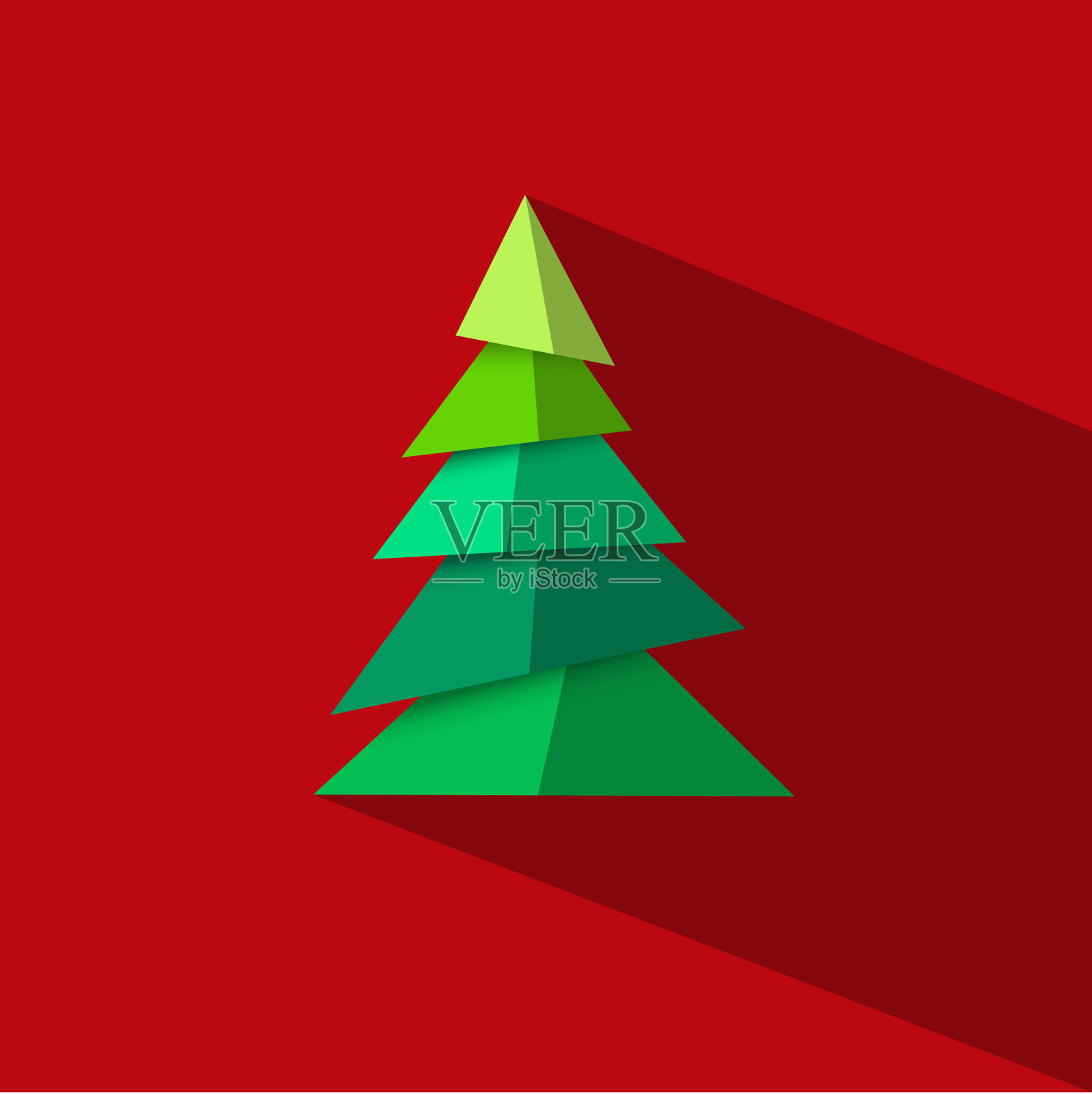 绿色的圣诞树用红色的长影做纸片插画图片素材