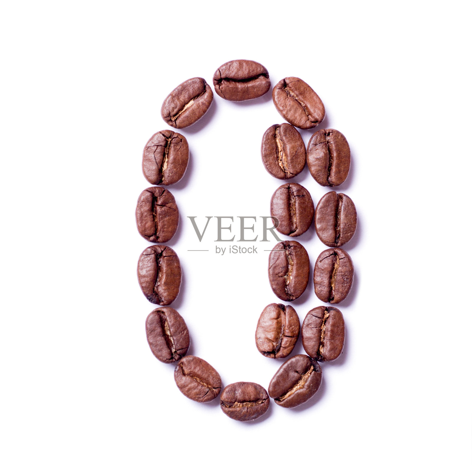 数字0零0由咖啡豆在孤立的白色背景上制成照片摄影图片