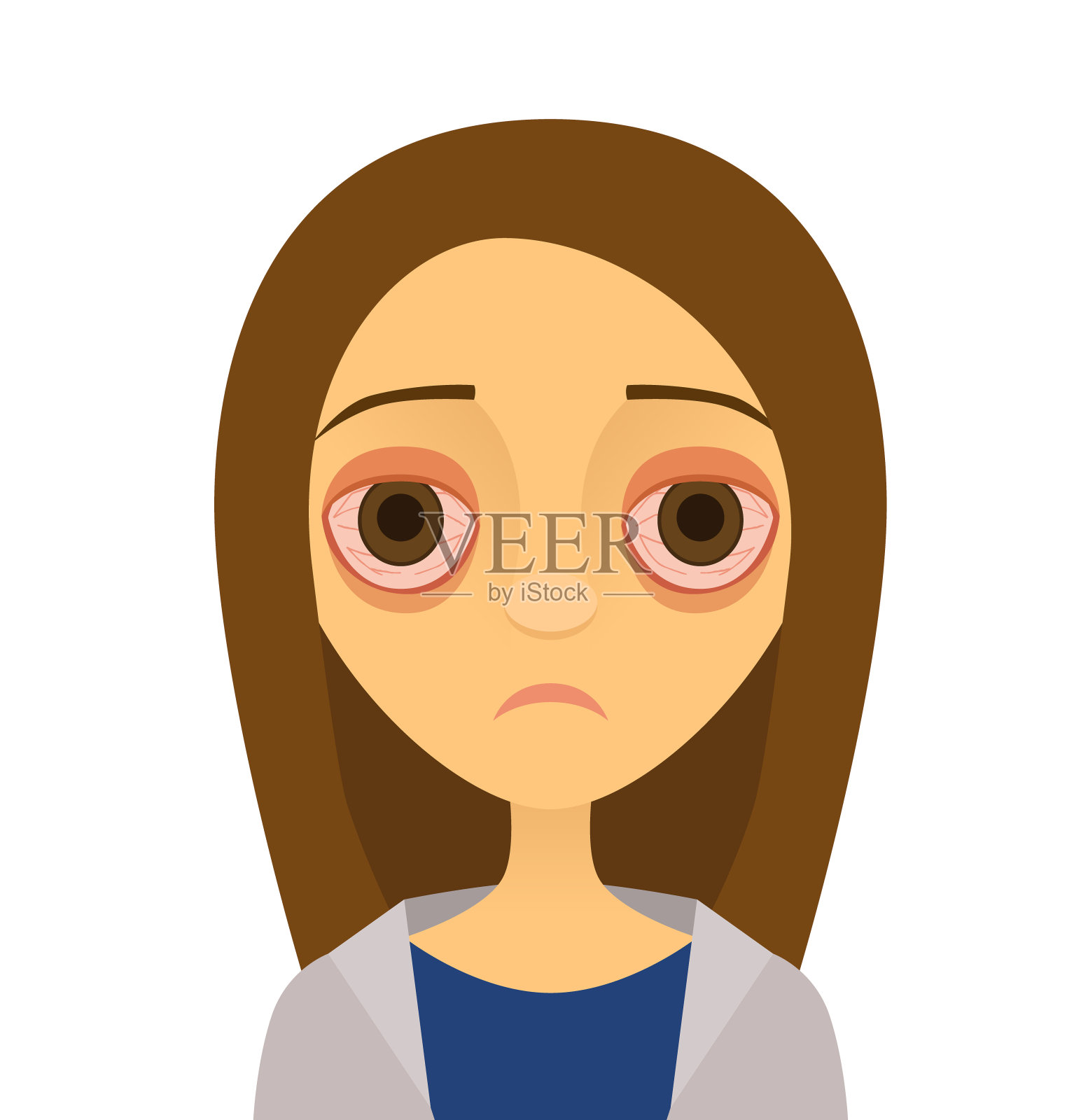 年轻女性红眼(结膜炎)矢量图插画图片素材