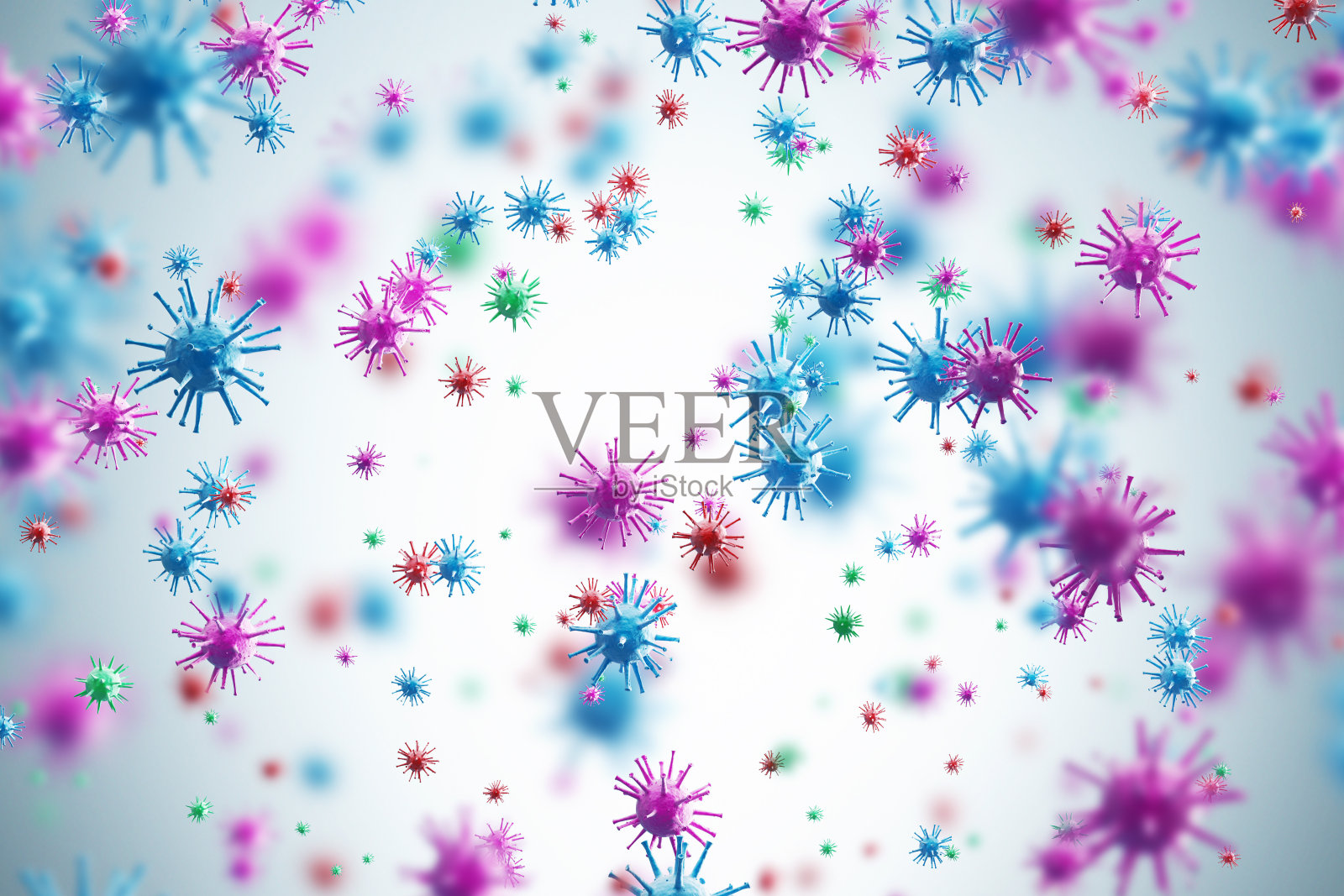 粉红色和蓝色的病毒，白色的背景插画图片素材