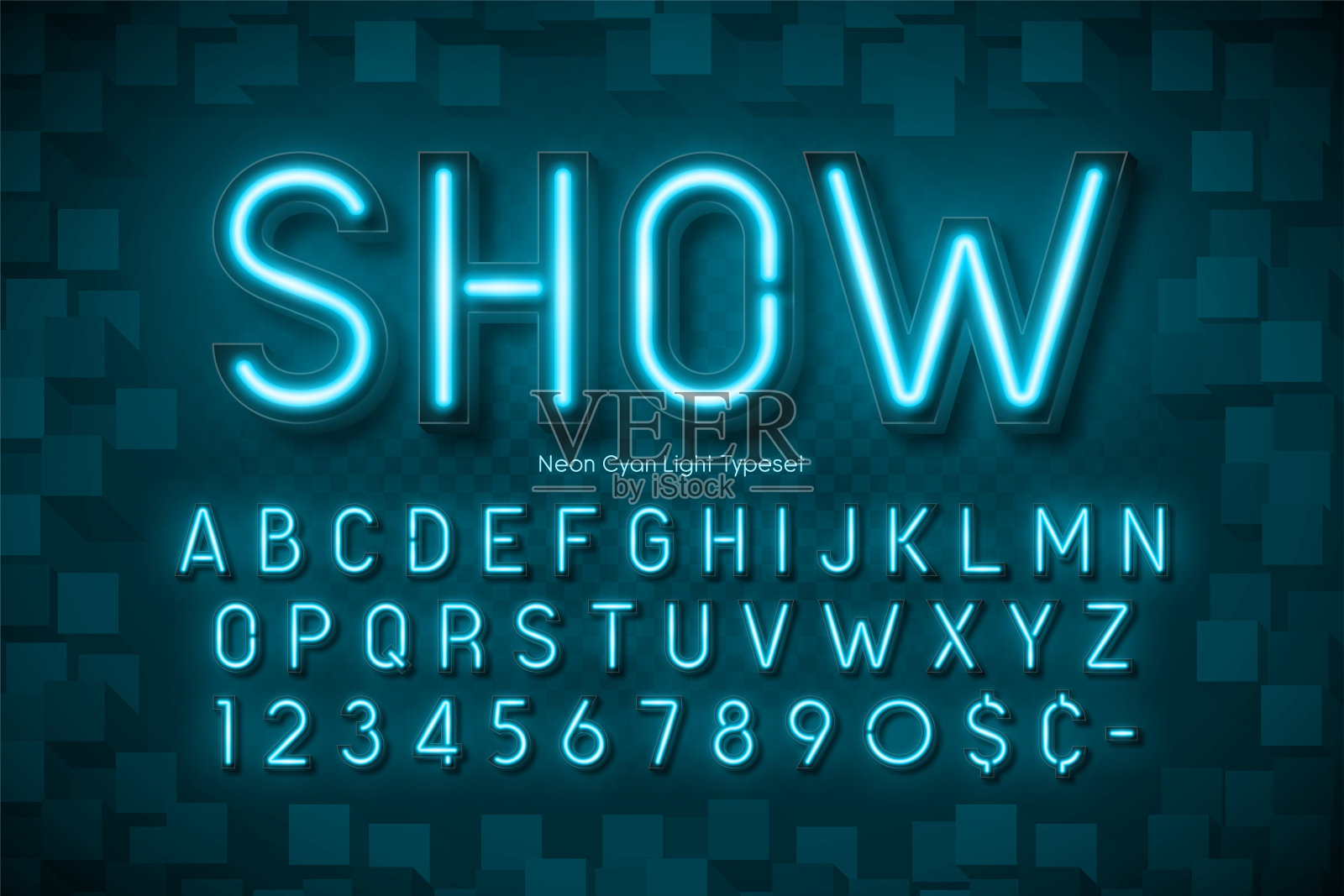 霓虹灯3d字母表，额外发光的字体插画图片素材