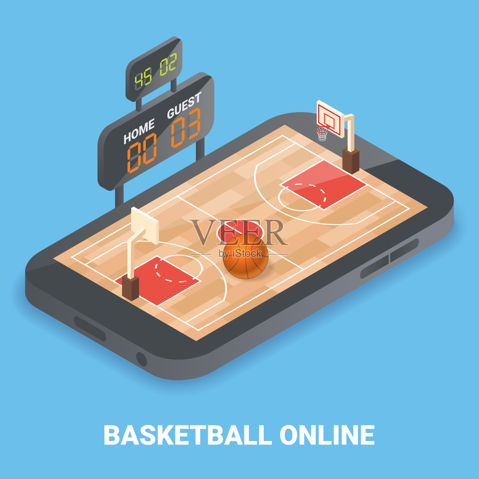 篮球在线概念矢量平面等角插画插画图片素材