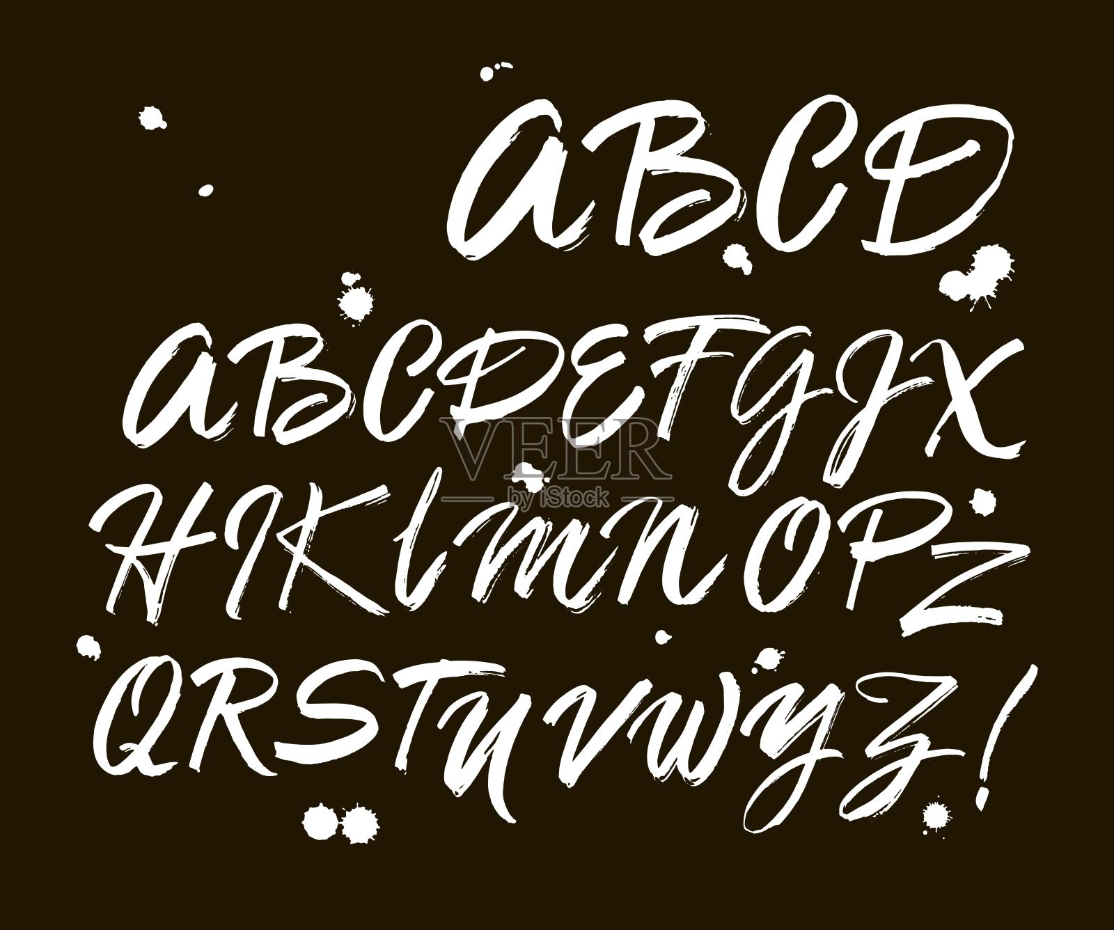矢量丙烯酸笔刷风格手绘字母字体。黑色背景上的书法字母设计元素图片