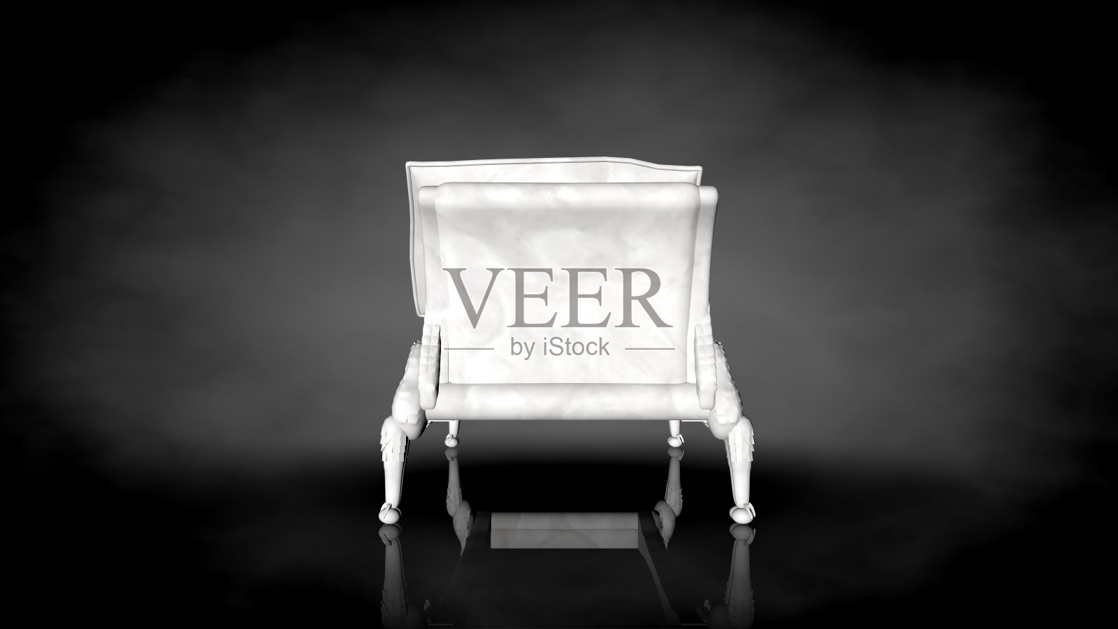 黑色背景上的白色椅子的3d渲染设计元素图片
