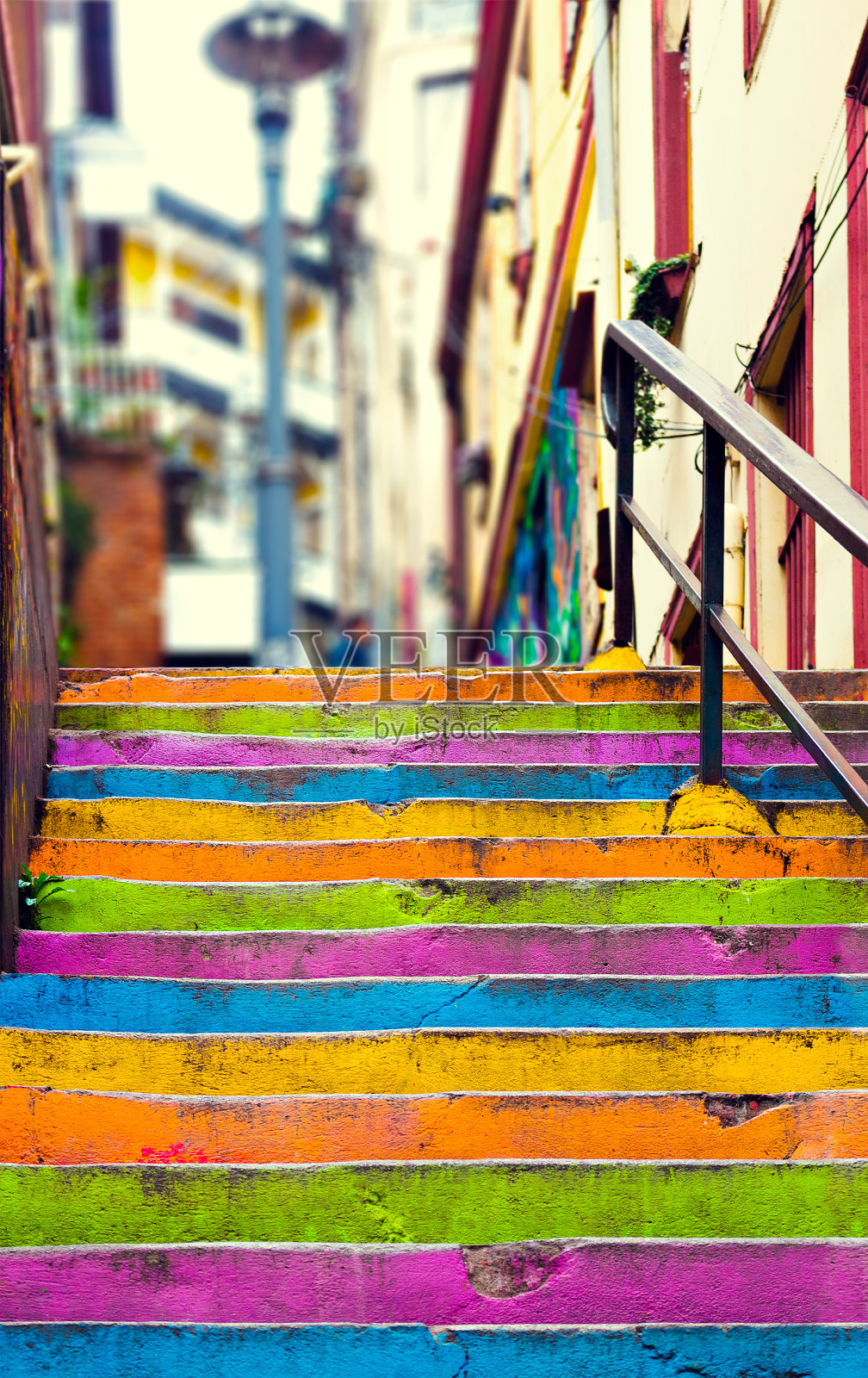 彩色楼梯的特写照片摄影图片