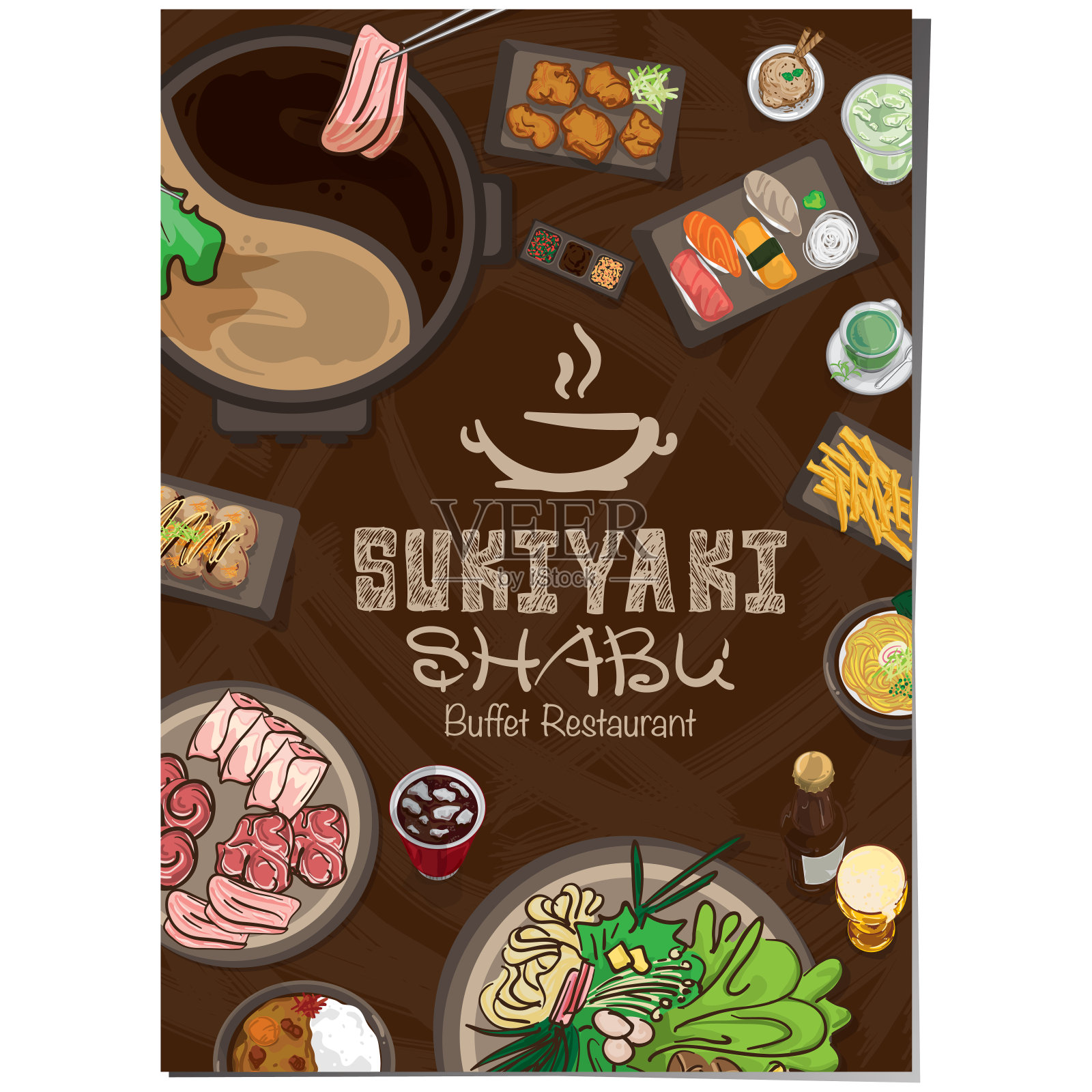 菜单日式素喜烧餐厅模板设计图形对象插画图片素材