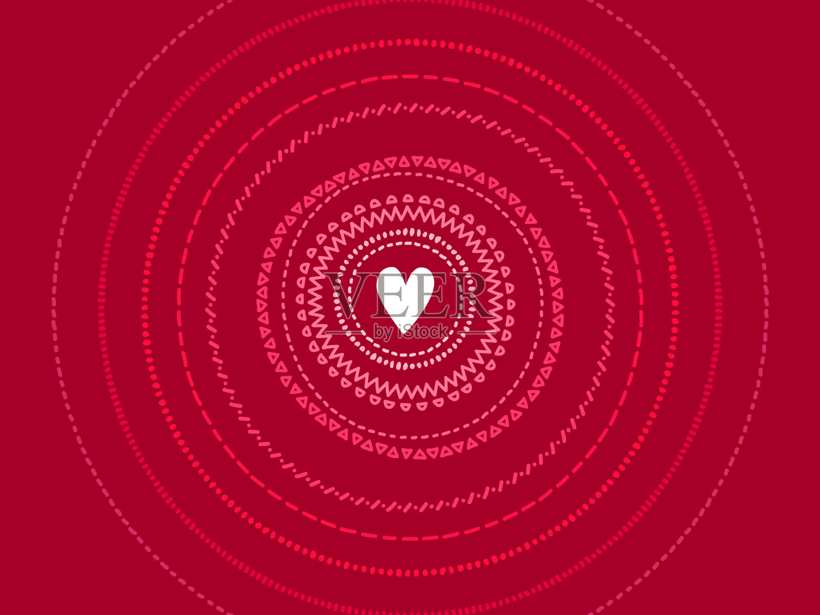 涂鸦圈在白色发光的心在红色，矢量模板插画图片素材