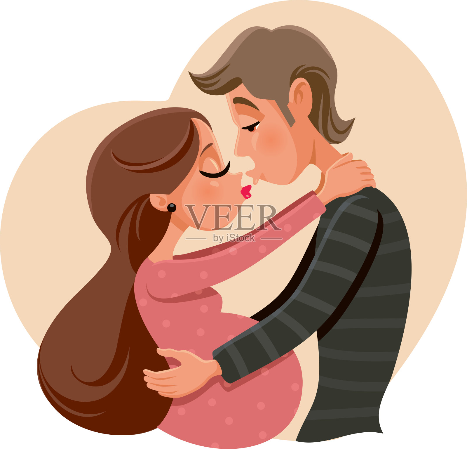 夫妇亲吻庆祝怀孕矢量插图插画图片素材