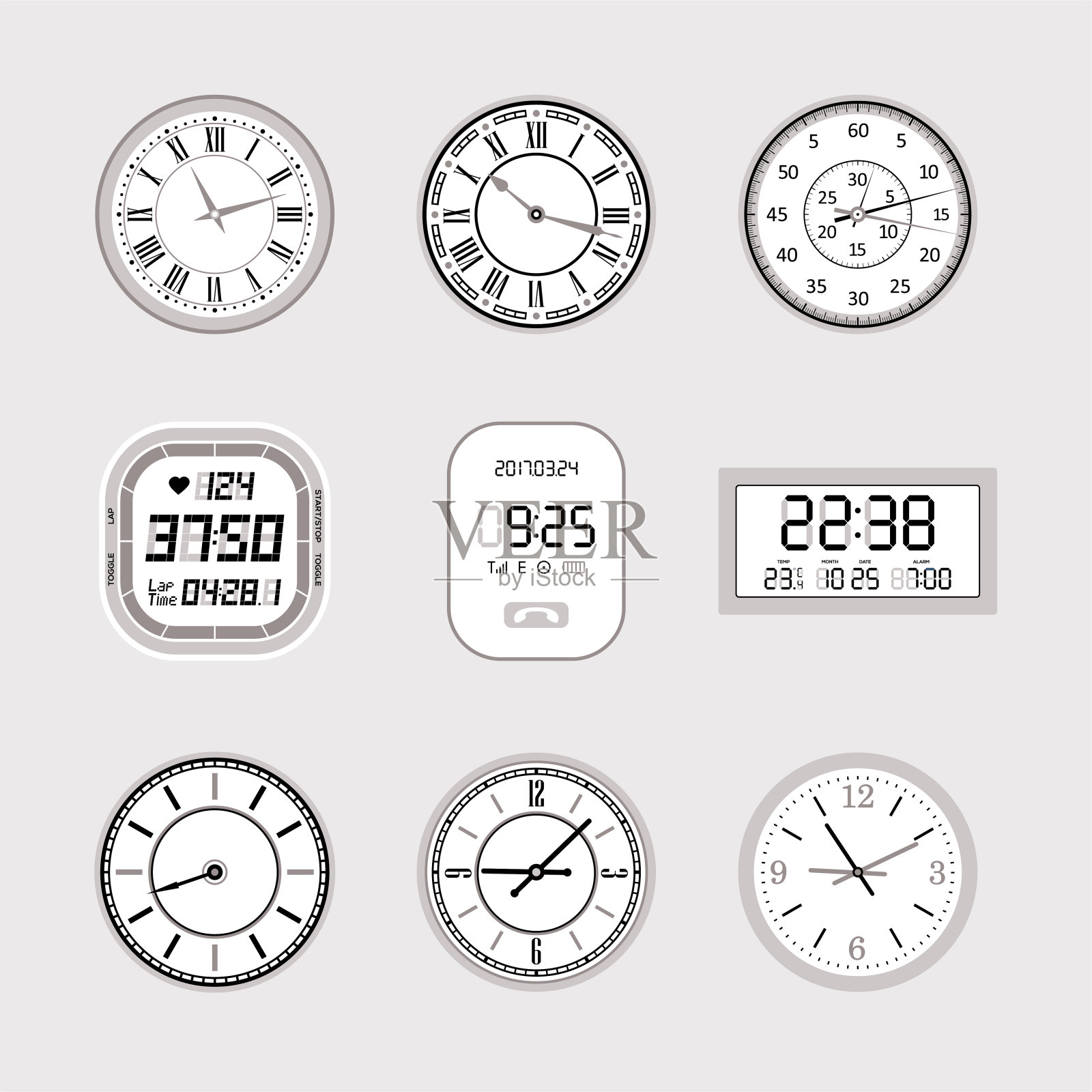时钟-现代矢量孤立对象的集合插画图片素材