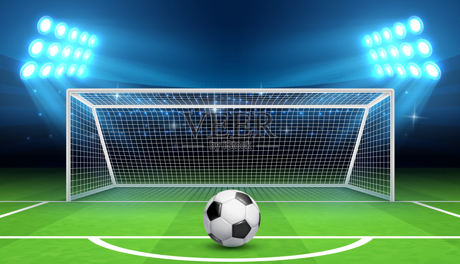 足球足球冠军矢量背景与运动球和目标。点球的概念插画图片素材