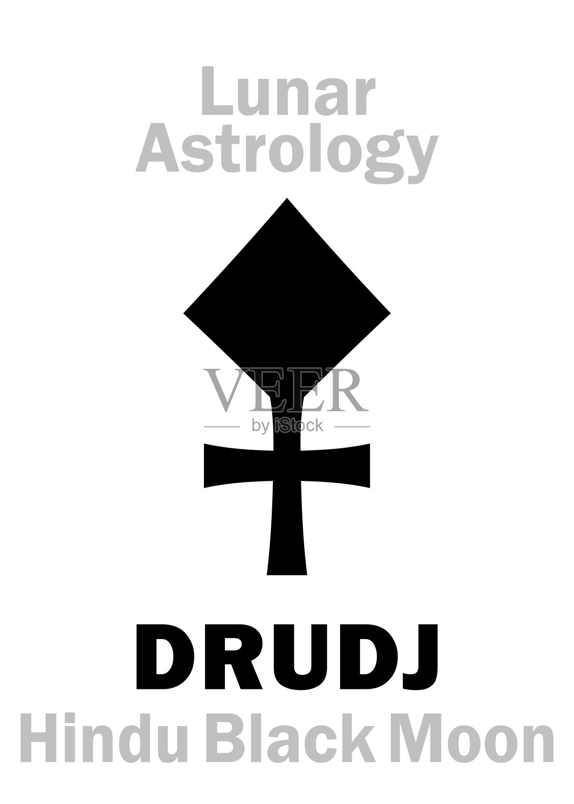 占星字母表:DRUDJ(黑月亮)，月亮轨道点在印度占星学。象形文字符号(单符号)。插画图片素材