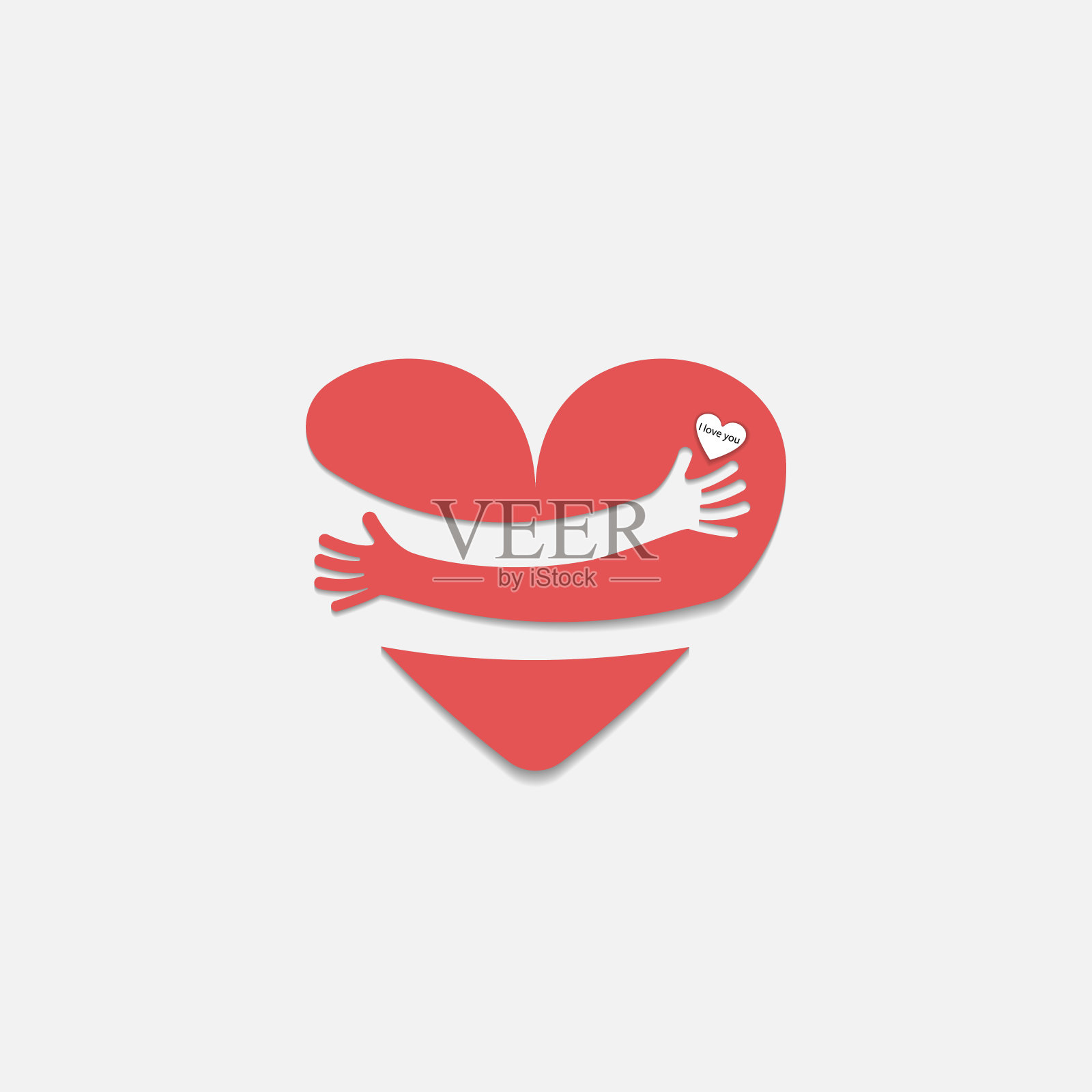 红色的心型与手拥抱。拥抱自己的标志。爱自己的标志。爱和心脏护理图标。情人节快乐。医疗保健理念。矢量图插画图片素材