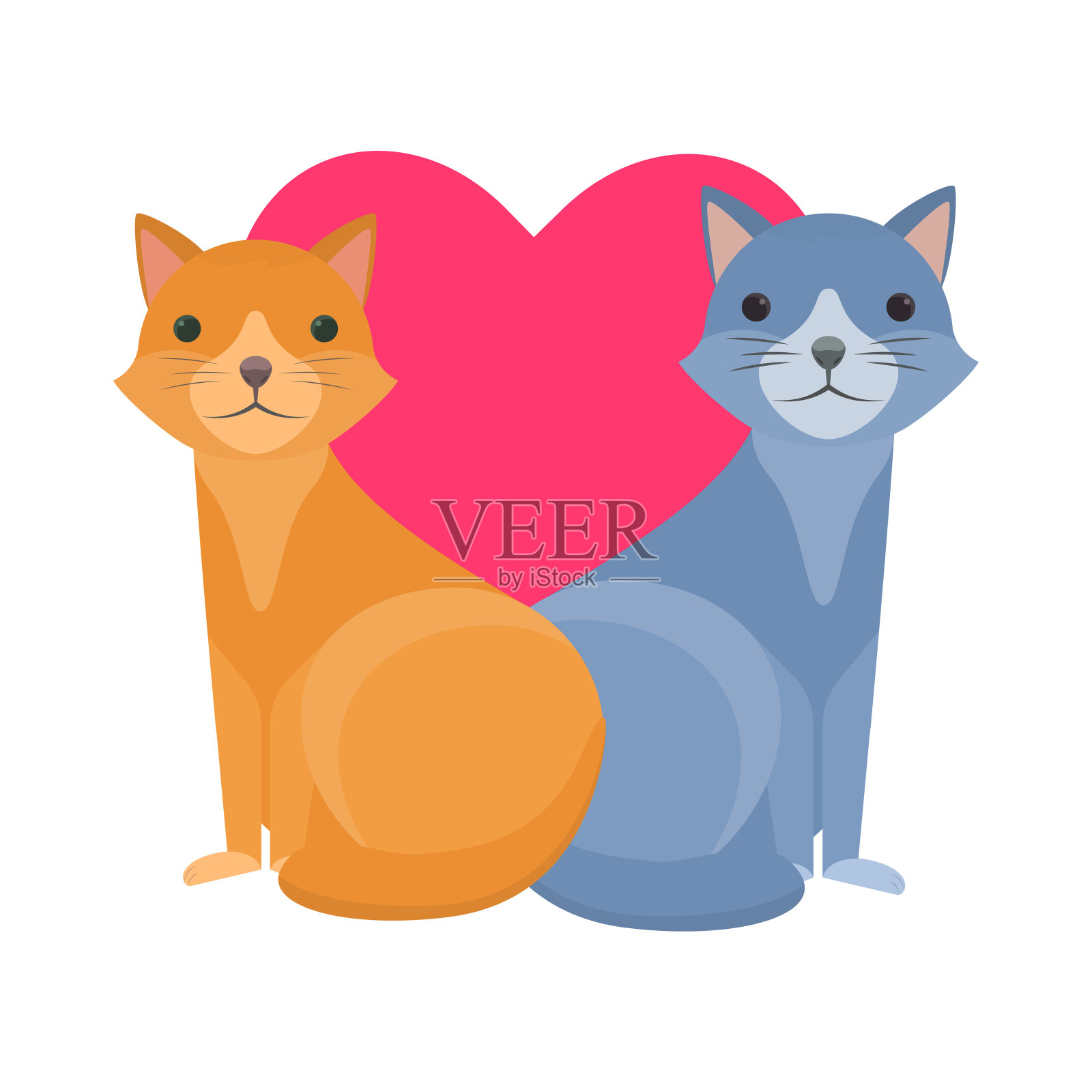 情人节贺卡上有两只扁猫插画图片素材