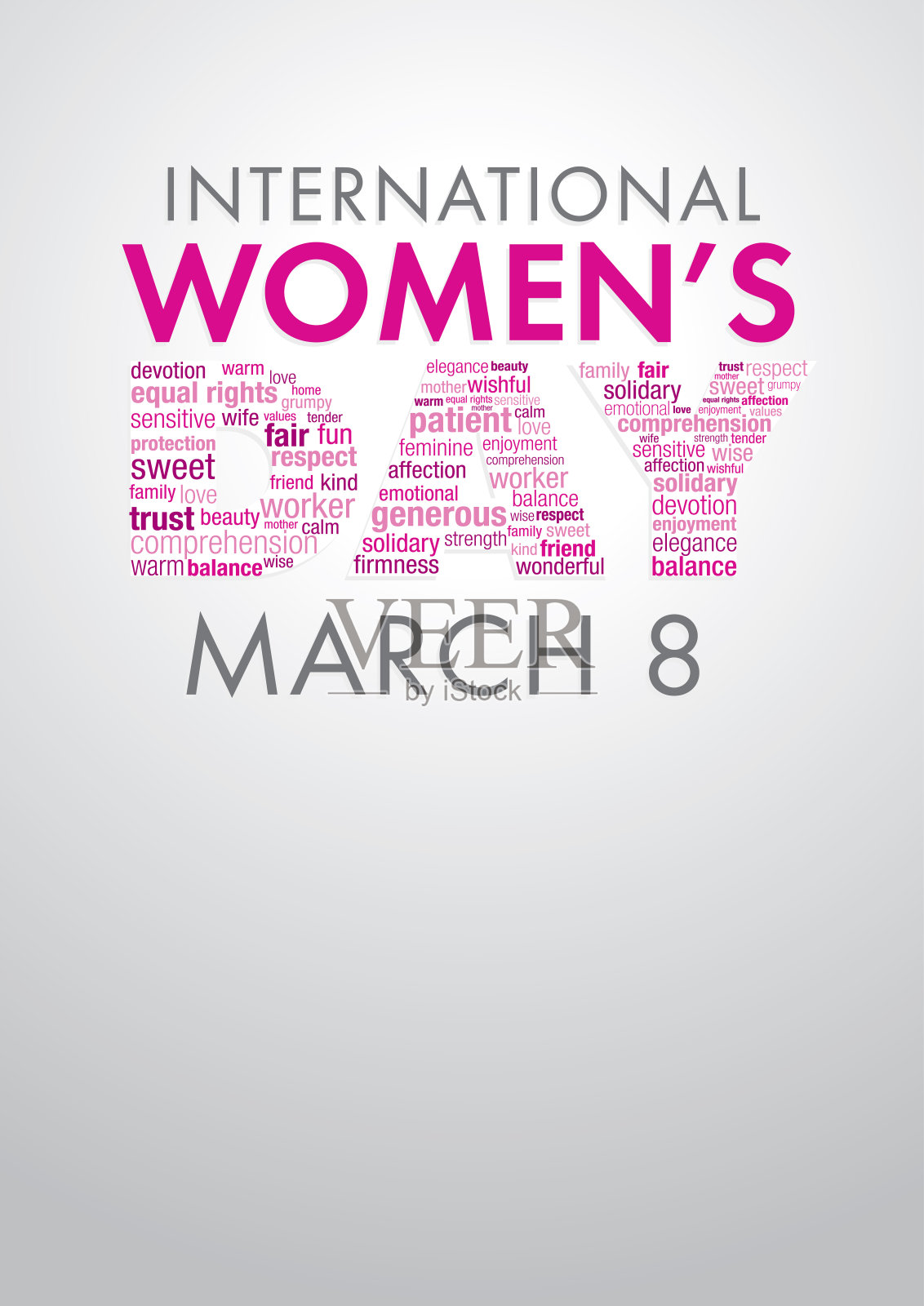 国际妇女节的标题用一个字云组成的单词日在粉红色和紫色的颜色插画图片素材